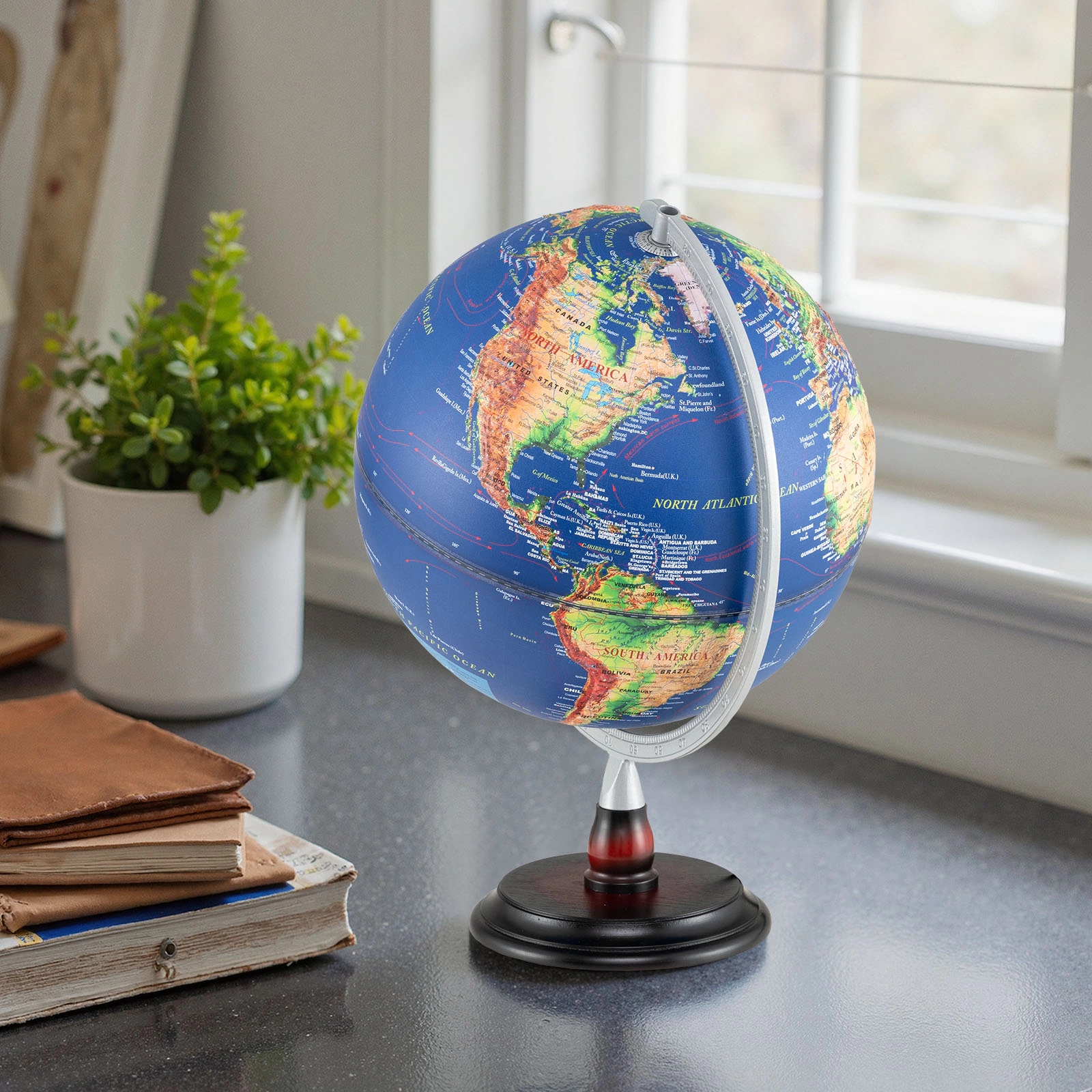 SUGIFT Kids Embossed LED Illuminated Time Dial Antique World Globe 12-in Diameter 12.5-in x 12.5-in x 17.5-in Navy