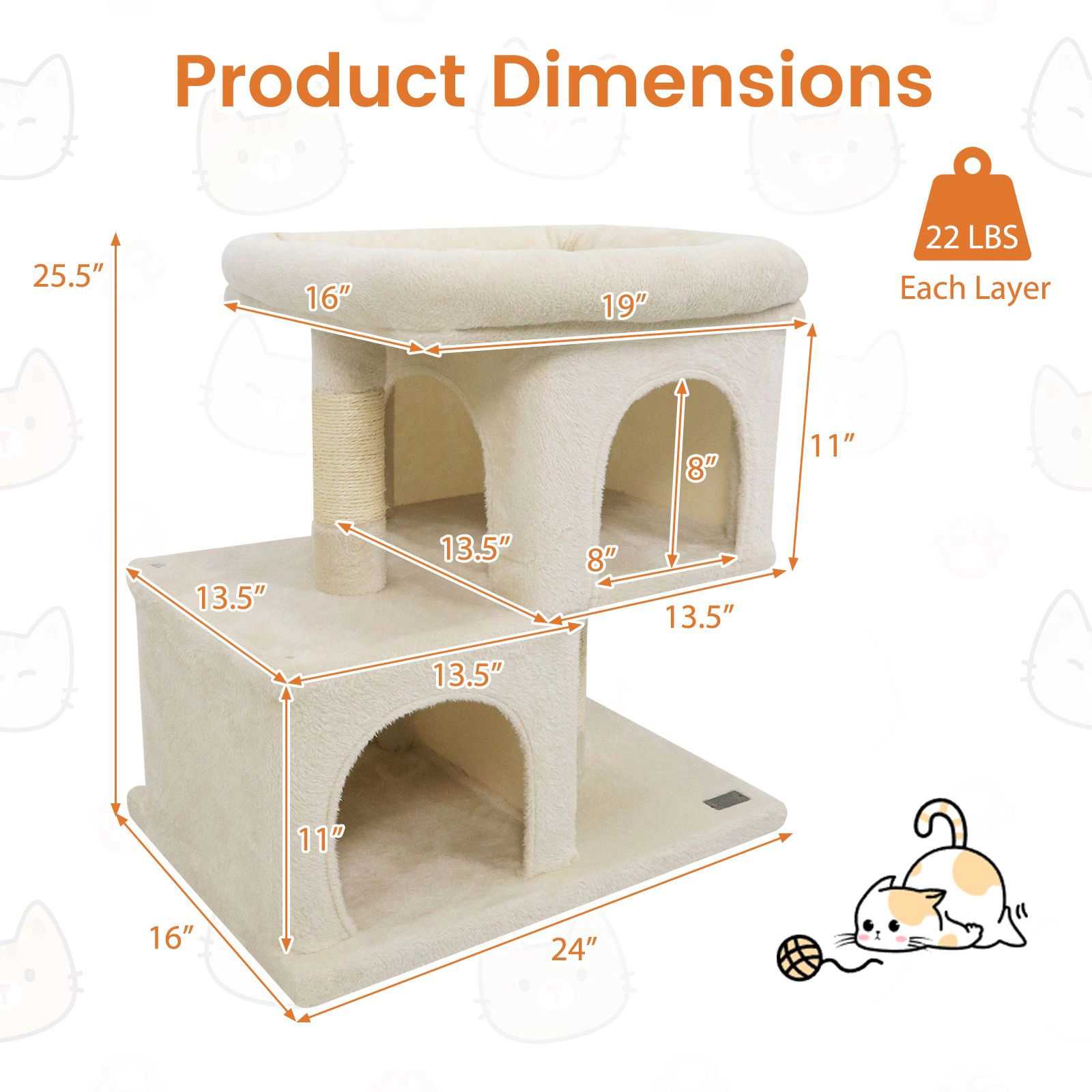 SlickBlue 25.5" Multi-Level Cat Tree with 2 Condos & Scratcher