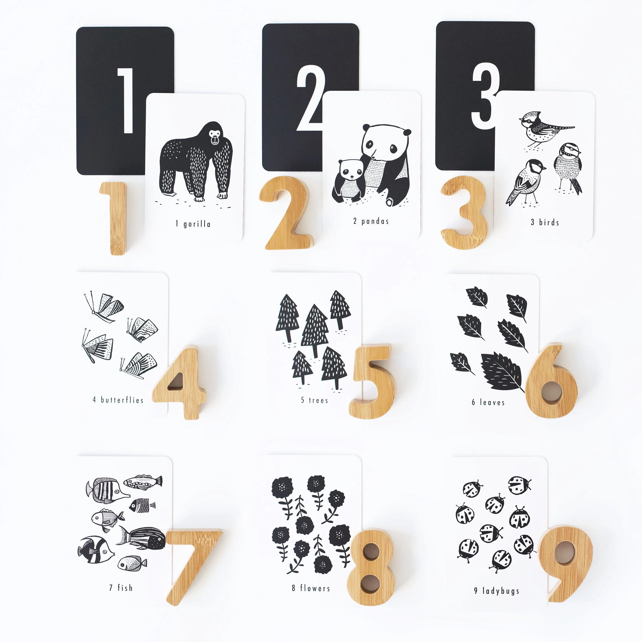 Wee Gallery Nature Number Cards, Bamboo Numbers Set and Count & Stack Toy