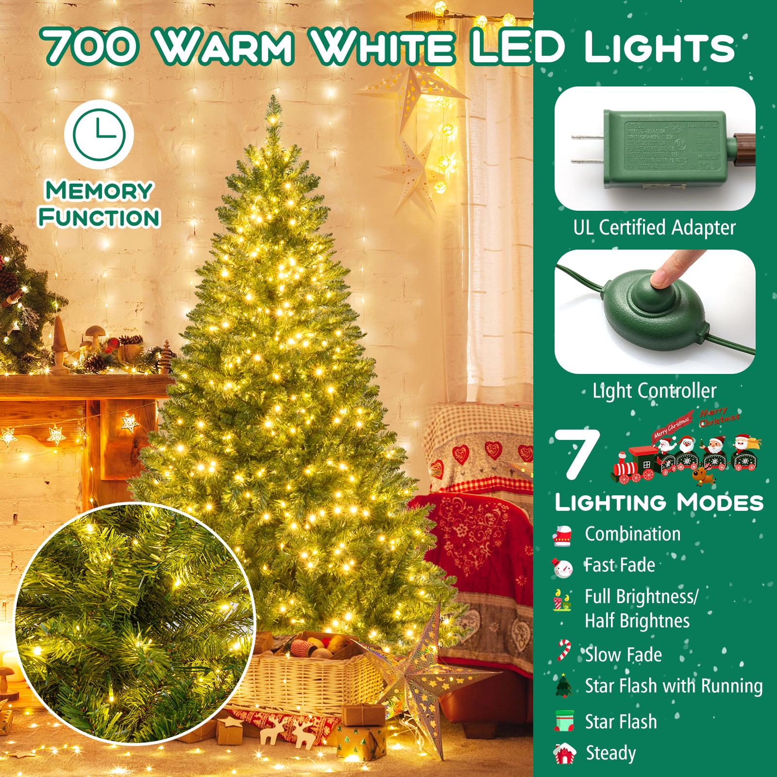 SlickBlue Pre-Lit Artificial Christmas Tree with Warm White LED Lights