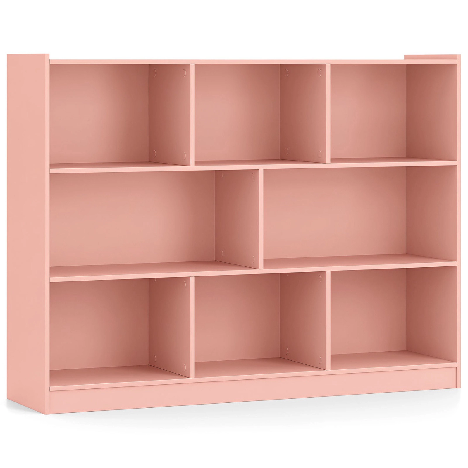 SUGIFT 8-Compartment Pink 48-in Wide 3-Tier Low Bookshelf with Open Toy and Book Storage Organizer