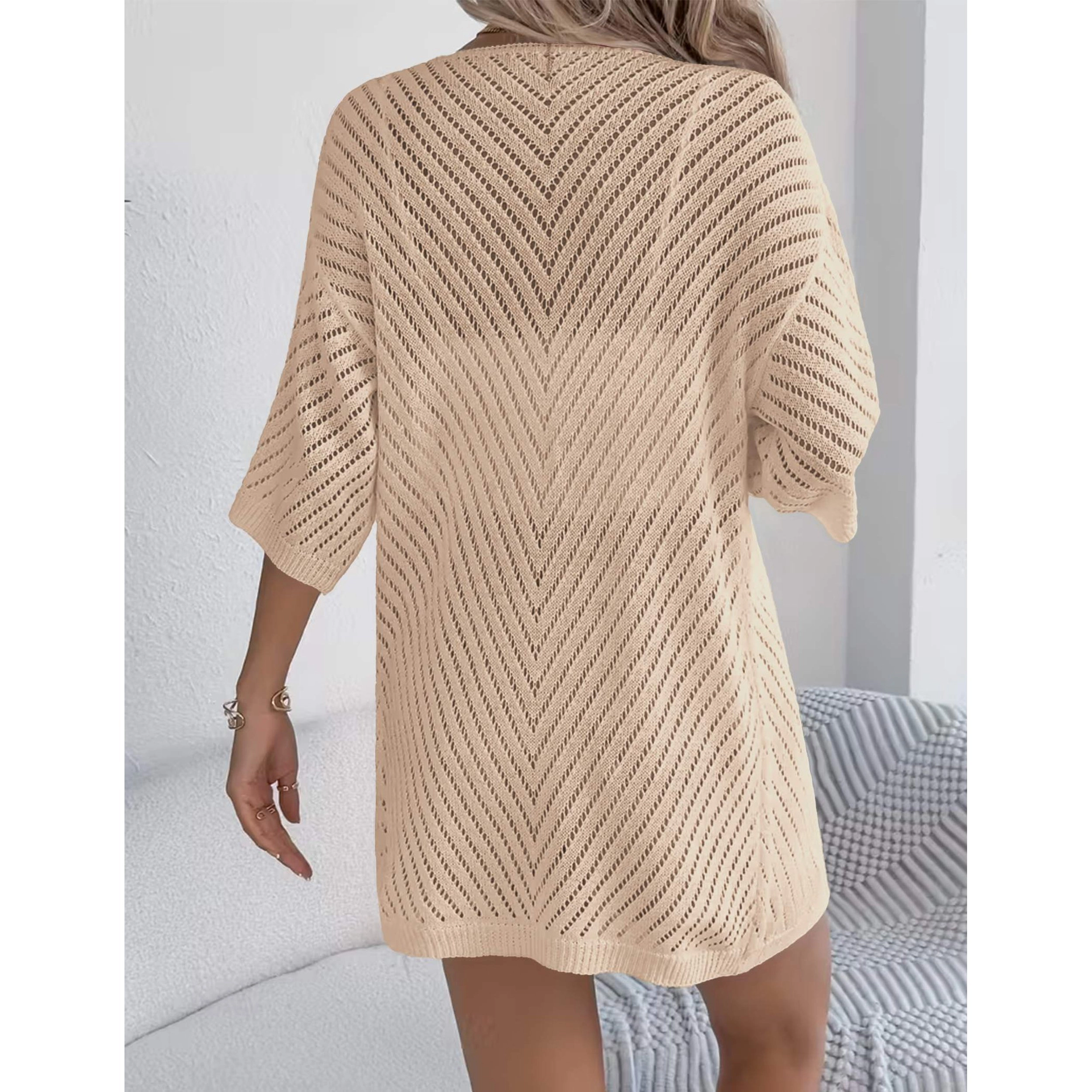 Zeagoo Women's Short Sleeve Crochet Hollow Out Open Front Cardigan