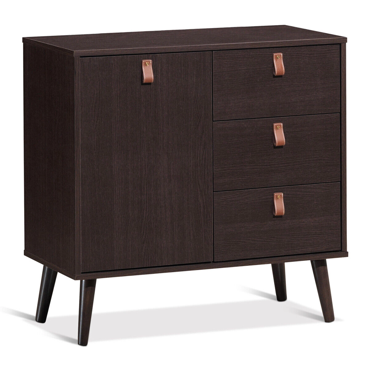 SUGIFT 3-Drawer Sideboard Storage Display Cabinet Dresser 35-lb Cabinet Capacity 20-lb Shelf 10-lb Drawer Brown