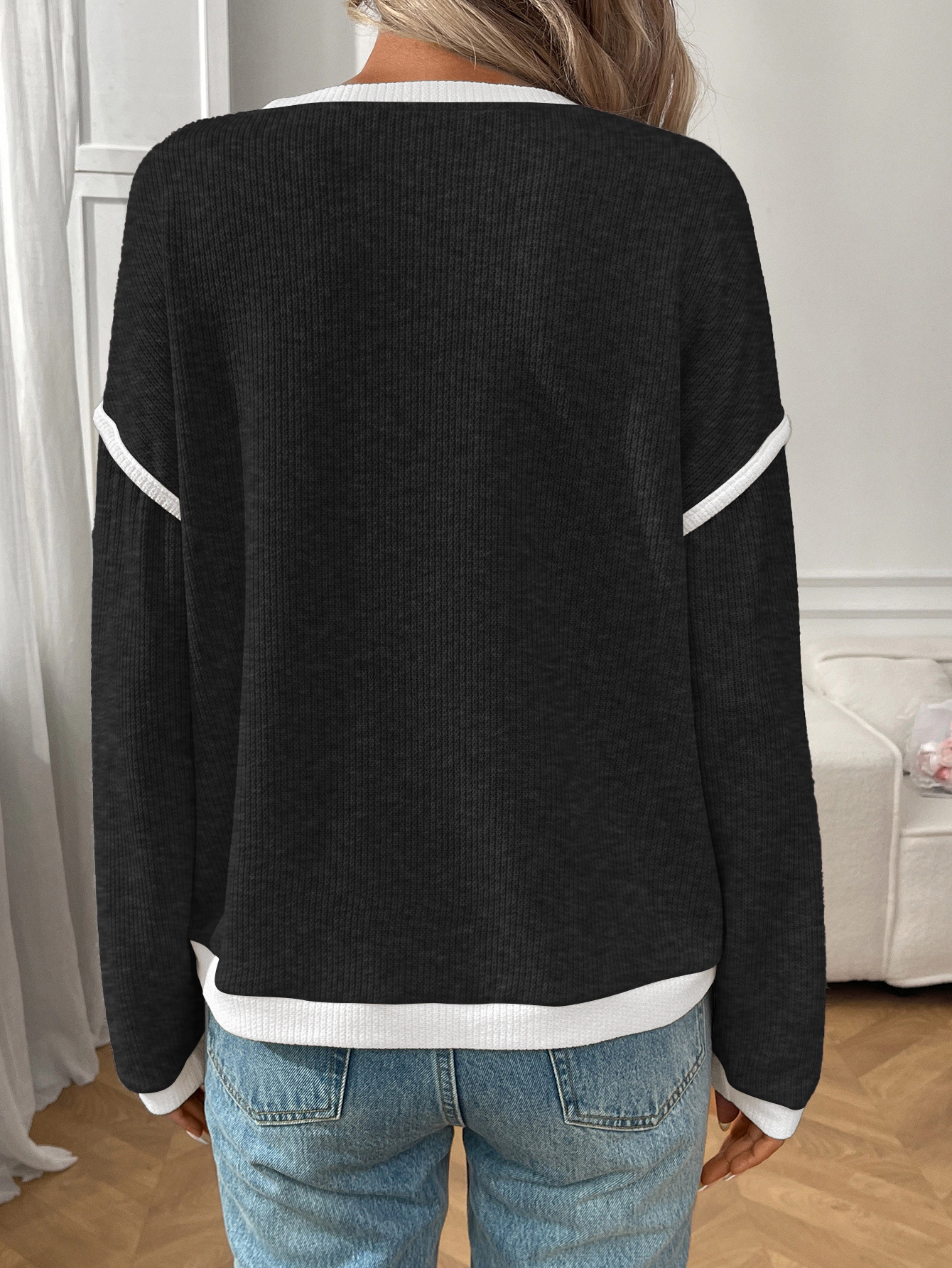Enchanted Funland Womens Color Block Long Sleeve Knit Pullover Tops