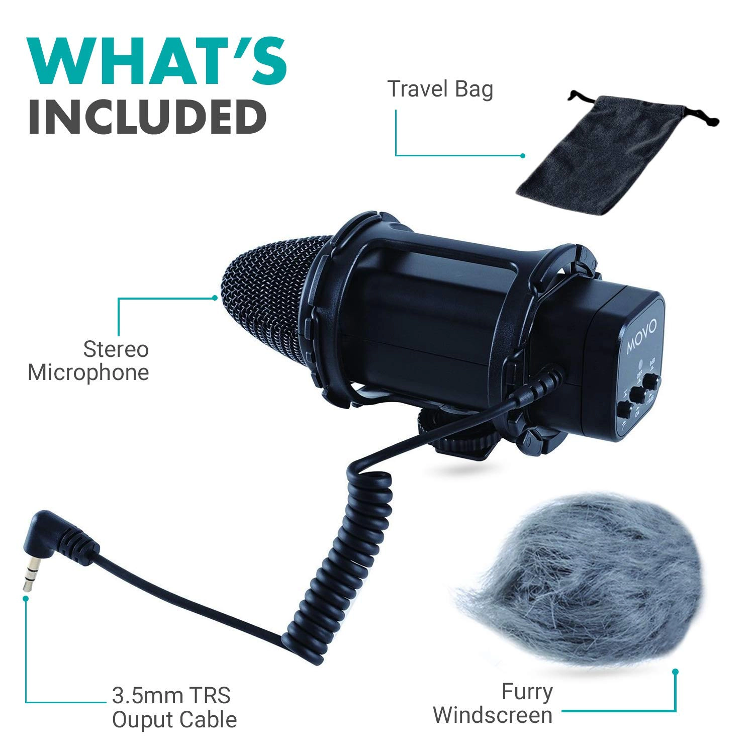 Movo VXR300 X/Y Stereo Condenser Video Microphone Compatible with DSLR Cameras Camcorders