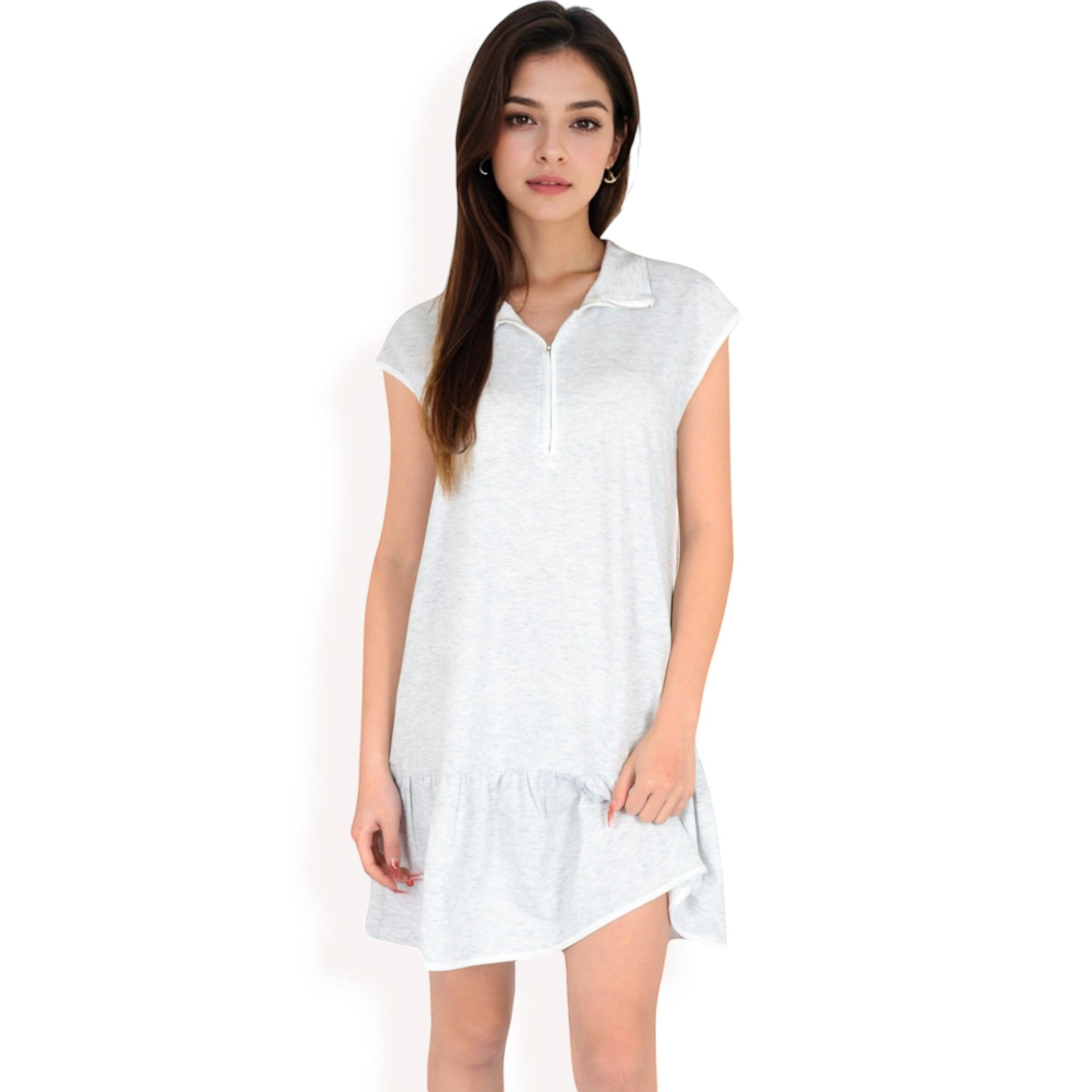 Anna-Kaci Women's Zip Up Collared Ruffle Hem Dress