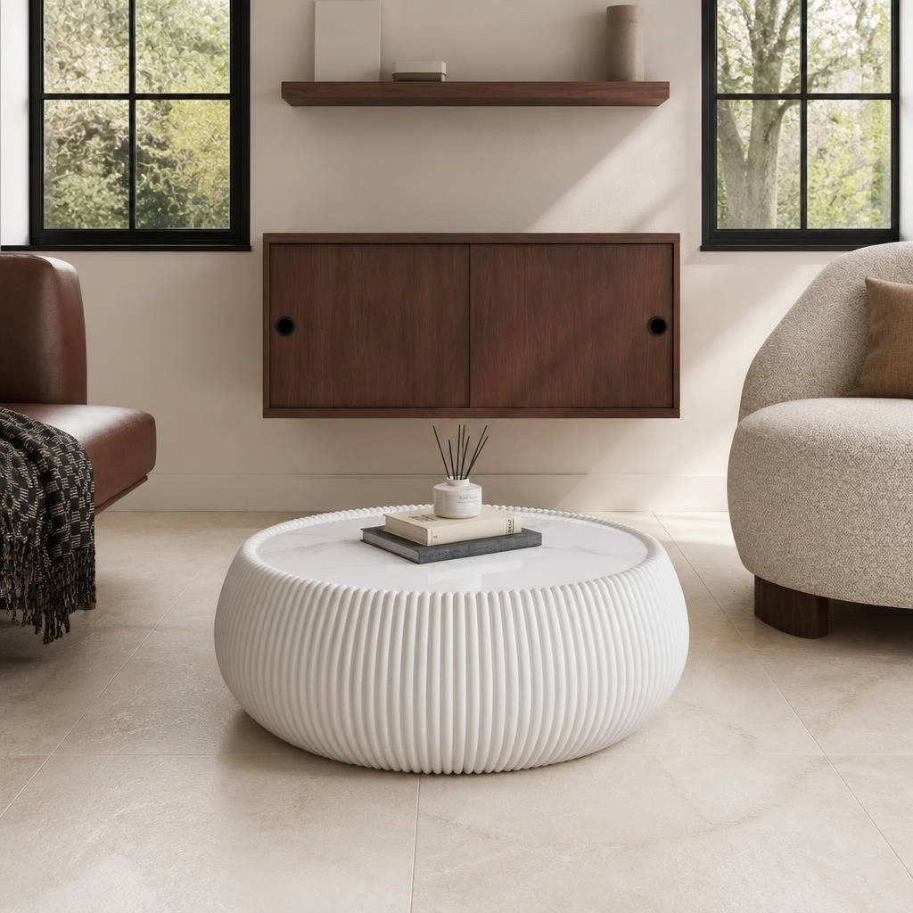 GOODSILO Round Low Profile Multi Material Accent Table