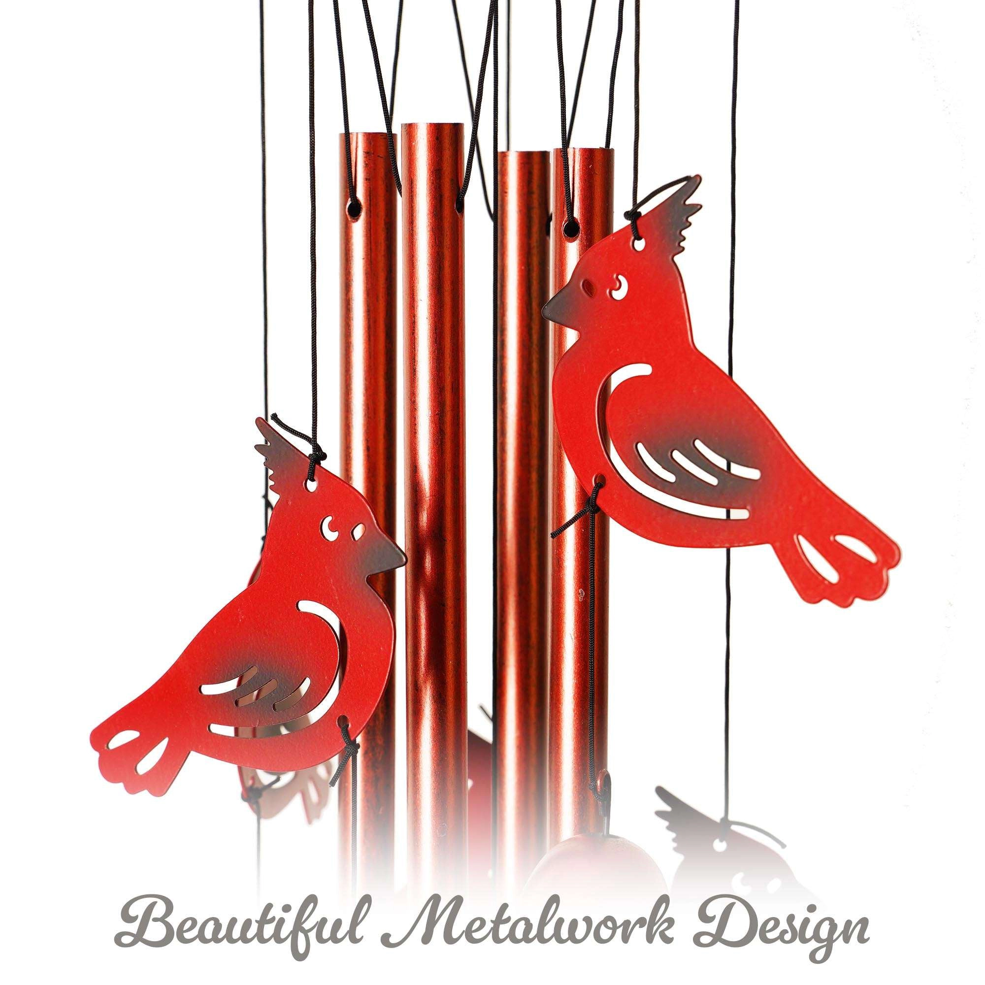 G128 34" Hand-Painted Red Cardinal Wind Chime - Metal Seashell Chimes for Garden Patio Porch