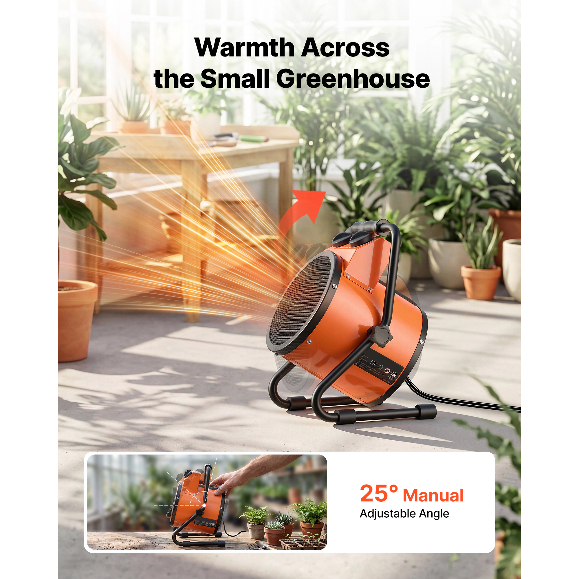 HONGGE Greenhouse Heater, 1500W Electric Space Heater with Fan, High Heat Modes, Overheat Protection, for Grow Tent