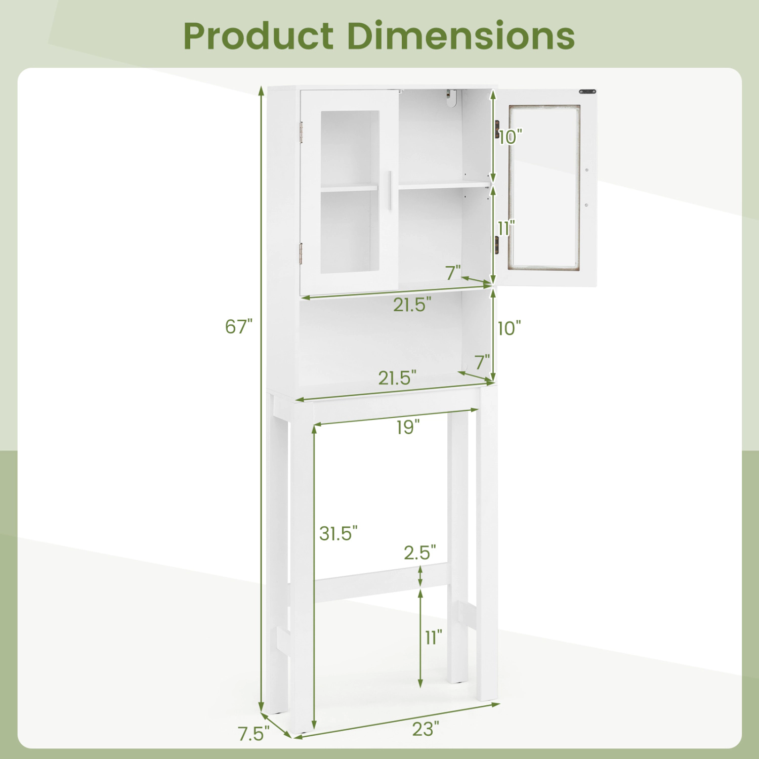 Slickblue Over The Toilet Bathroom Storage Cabinet with Frosted Glass Doors and Shelf