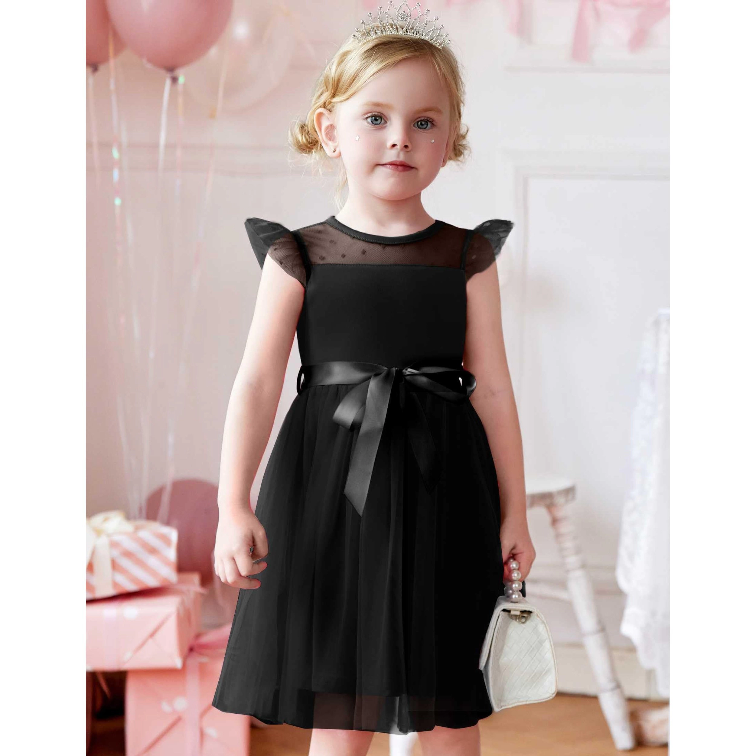 Arshiner Toddler Girls Tutu Dress Summer Contrast Mesh Dresses Funeral Tulle Sundress For Kids