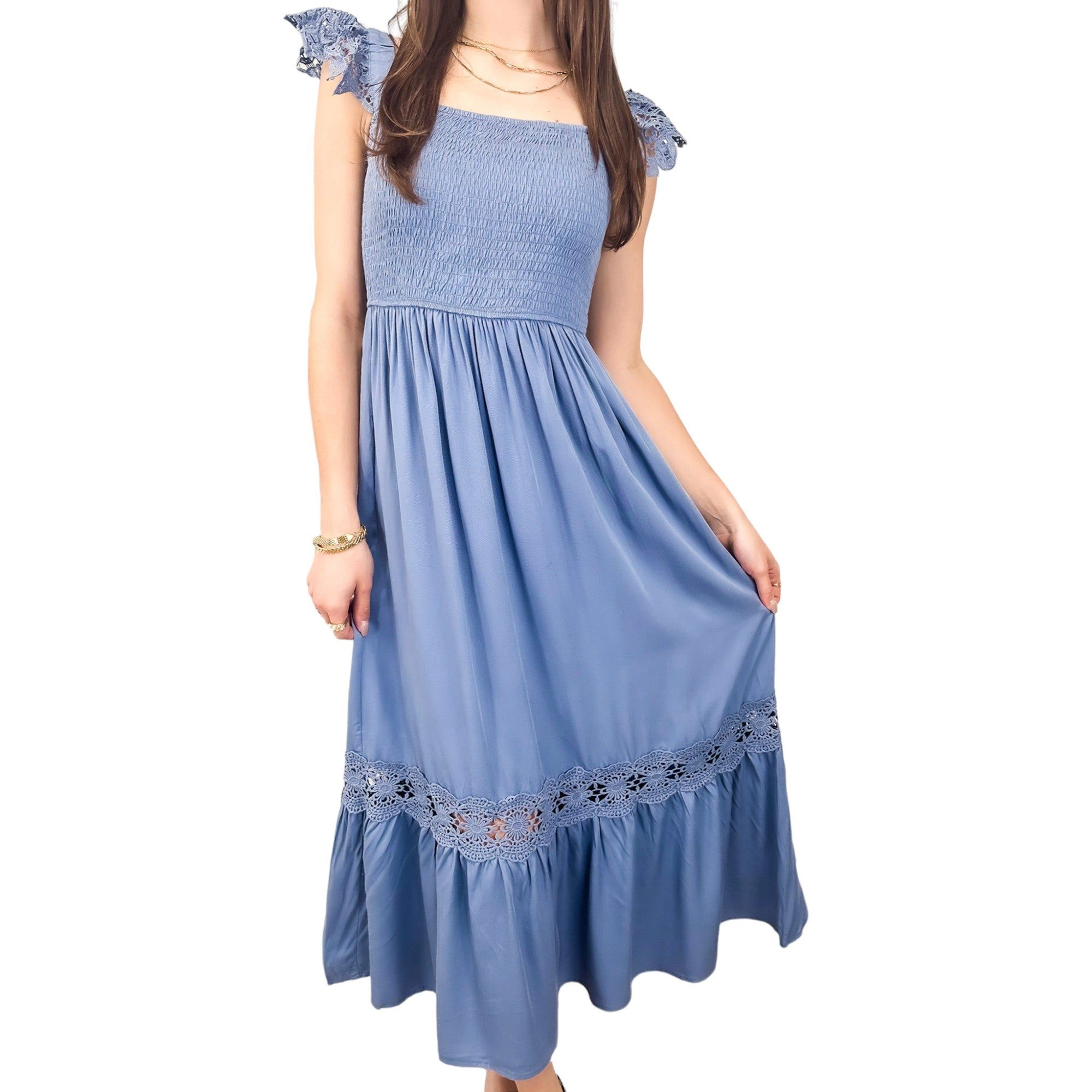 Anna-Kaci Women's Boho Lace Strap Sleeveless Smocked Ruffle Beach Maxi Dress