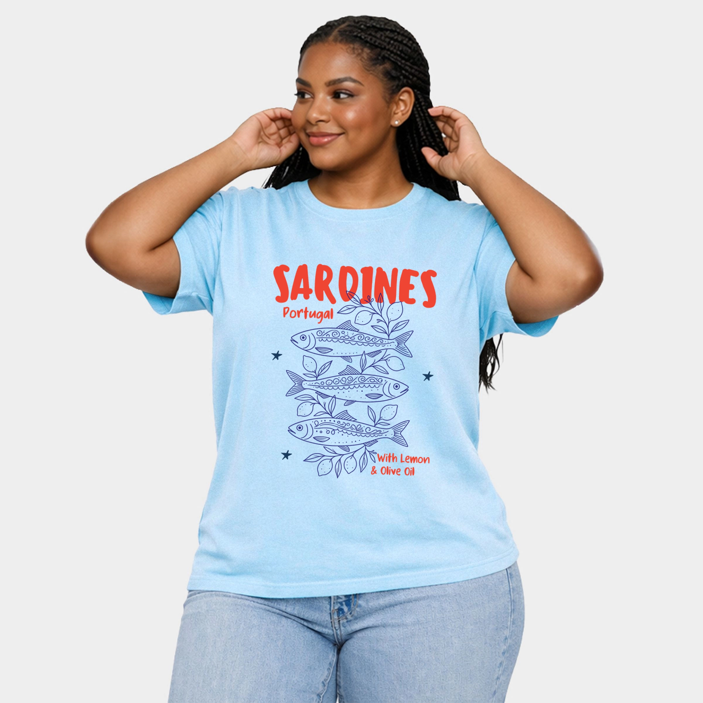 Simply Sage Market - Sardines With Lemon and Olive Oil Women's Plus Sized Garment Dyed Graphic T-Shirt
