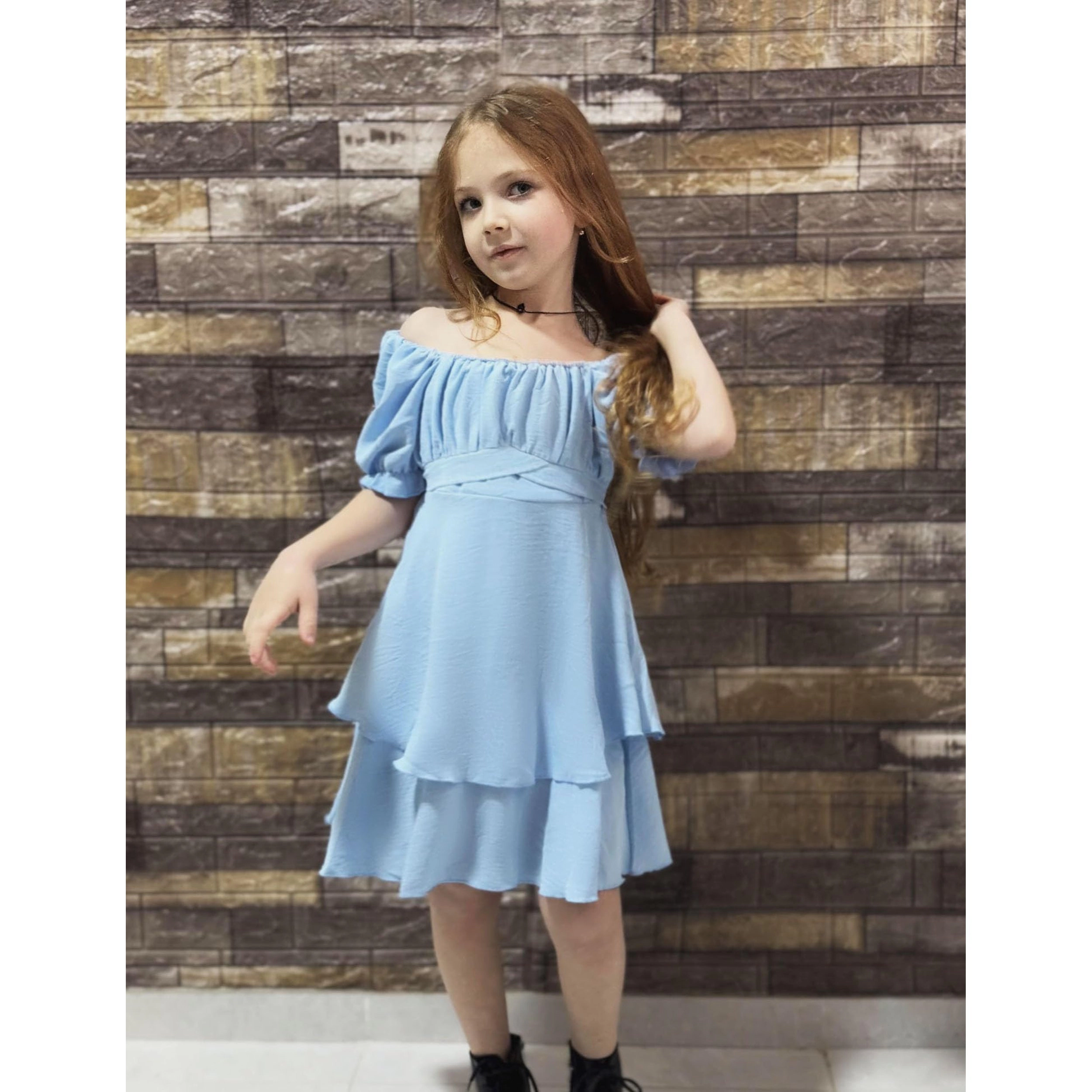 Arshiner Girls Dresses Summer Short Sleeve Off Shoulder Ruffle Tiered Layer Party Dress