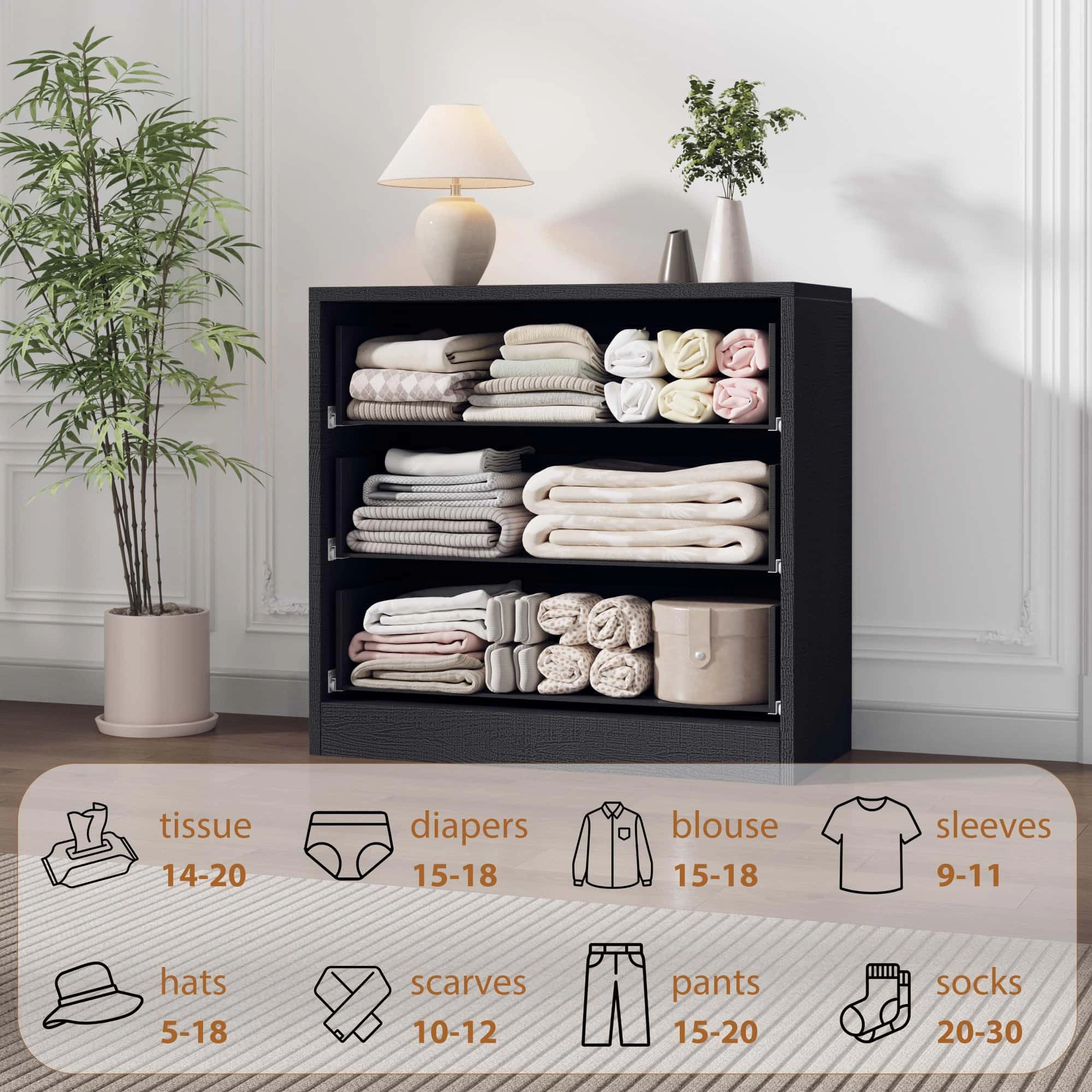 3 Drawer Dresser, Freestanding MDF Chest of Drawers with Storage Top and Anti-Tip Hardware for Bedroom