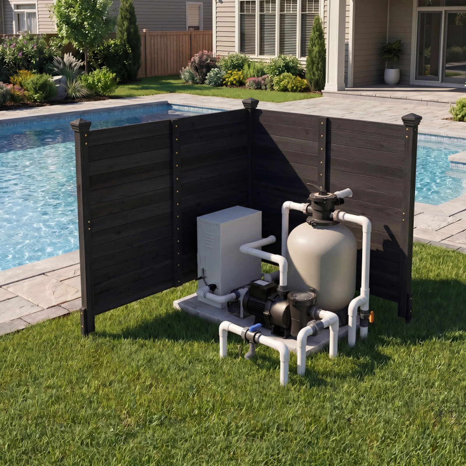 SUGIFT Black 2-Panel Fir Wood Outdoor Privacy Air Conditioner Fence with 3 12-in Metal Ground Stakes