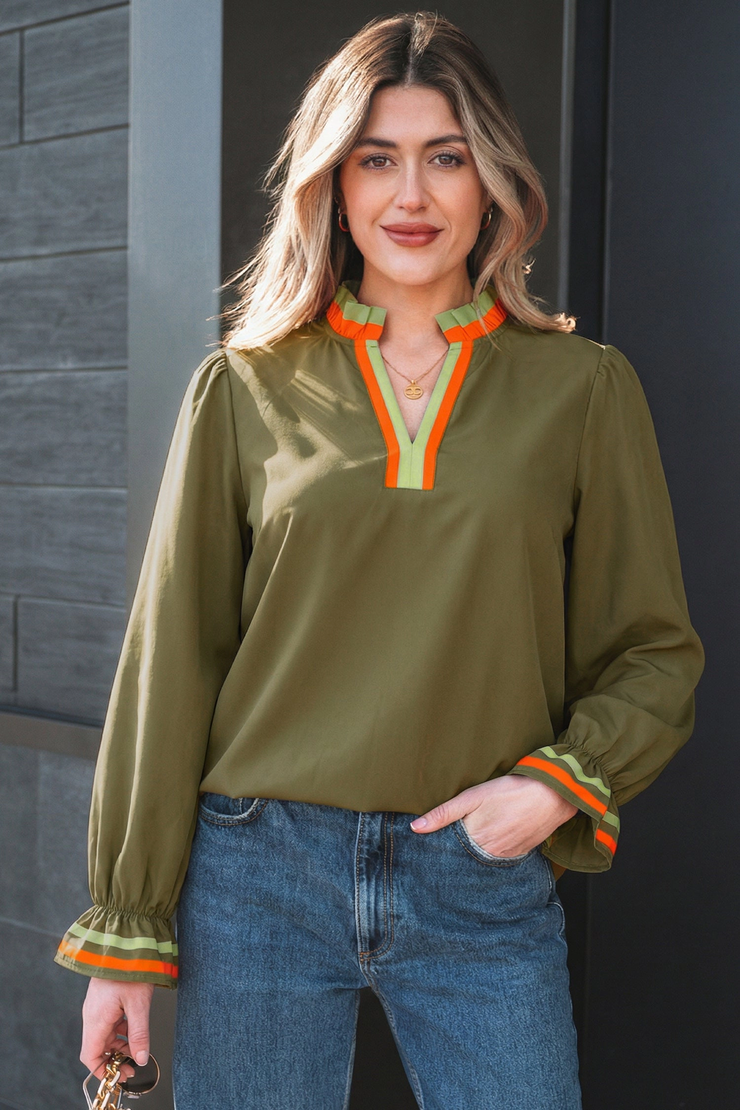 Threaded Pear Women's Marie Long Sleeve Blouse Top