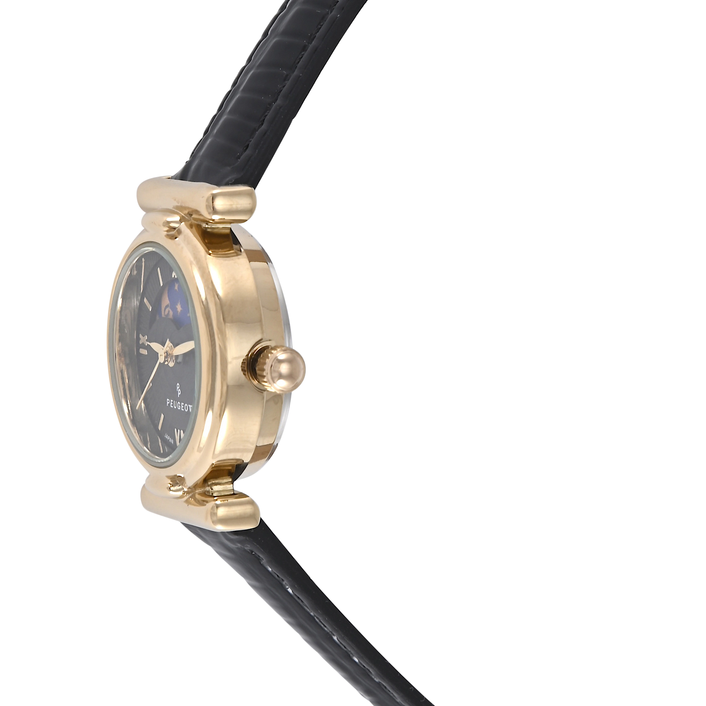 Peugeot Women's Petite 25mm Sun-Moon Watch with Glossy Leather Strap