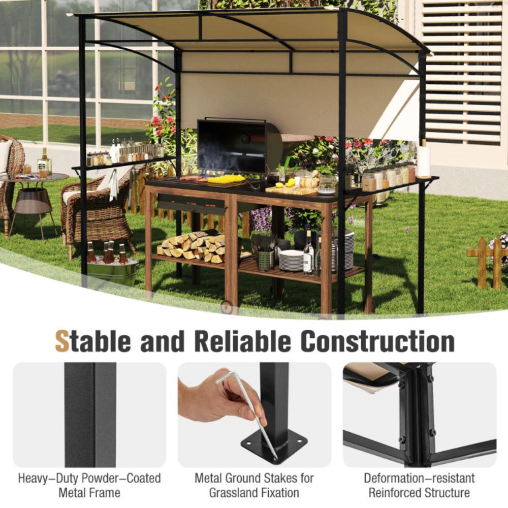Hivvago Outdoor Patio Bbq Canopy With Metal Shelves And Bottle Openers