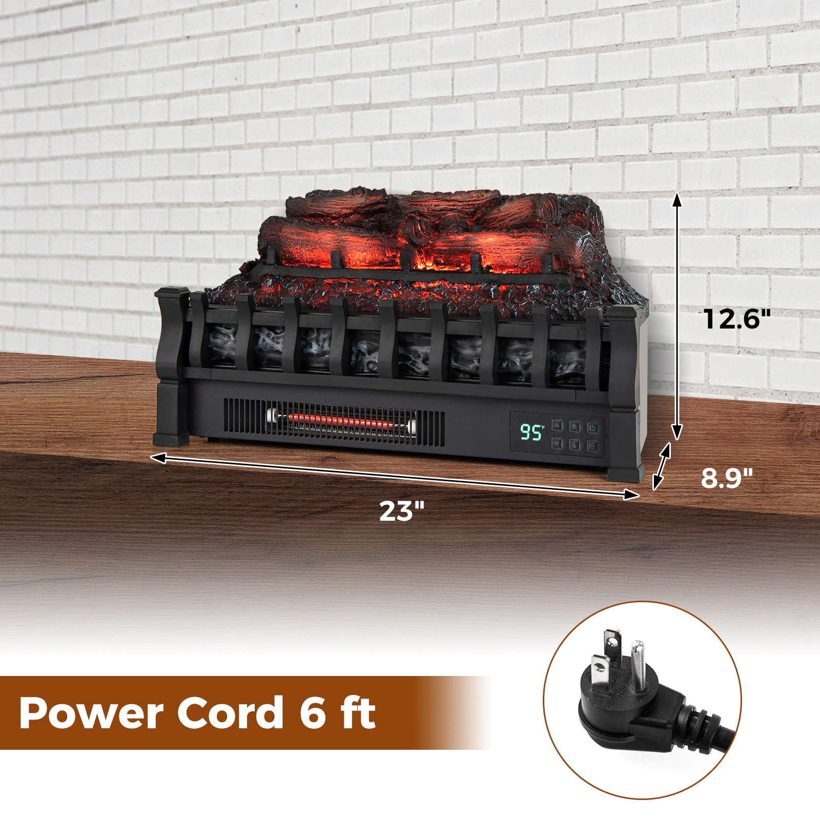 LJG 23 Inch Infrared Quartz Electric Fireplace Pinewood Log Heater with Adjustable Flame