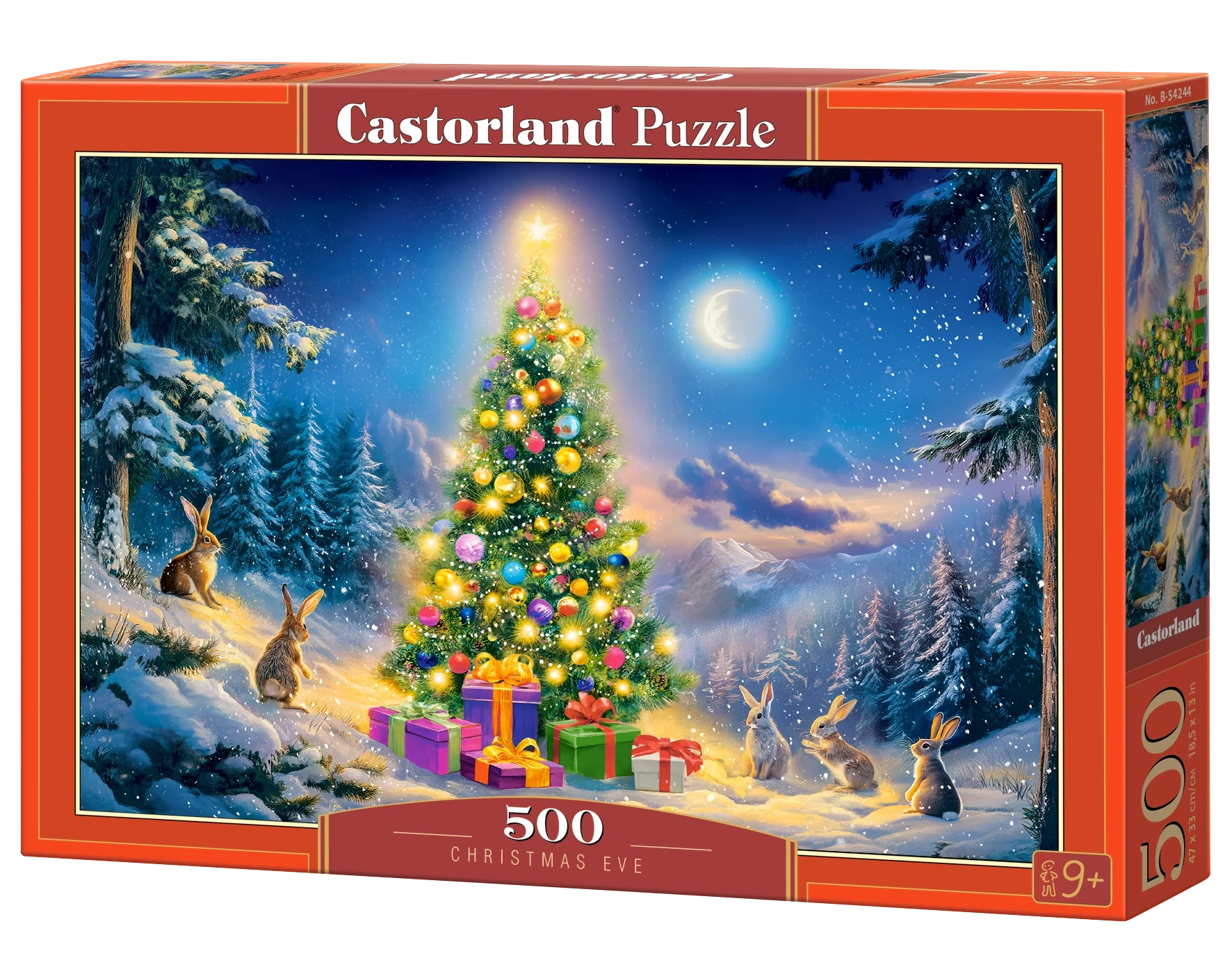 CASTORLAND 500 Piece Jigsaw Puzzles, Christmas Eve, Glowing Christmas Tree & Bunnies in Snow, Holiday Vibes, B-54244