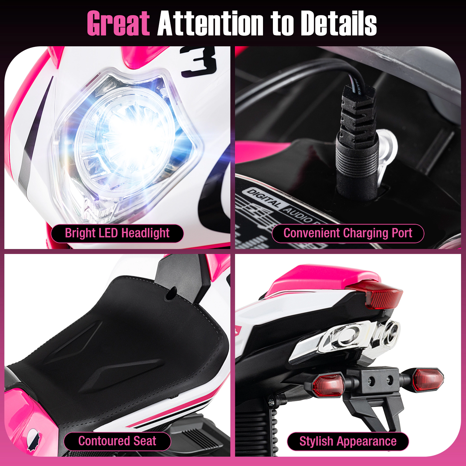 SUGIFT LED Lights 6V Kids Ride On Motorcycle Battery Powered Mini Electric Motorbike