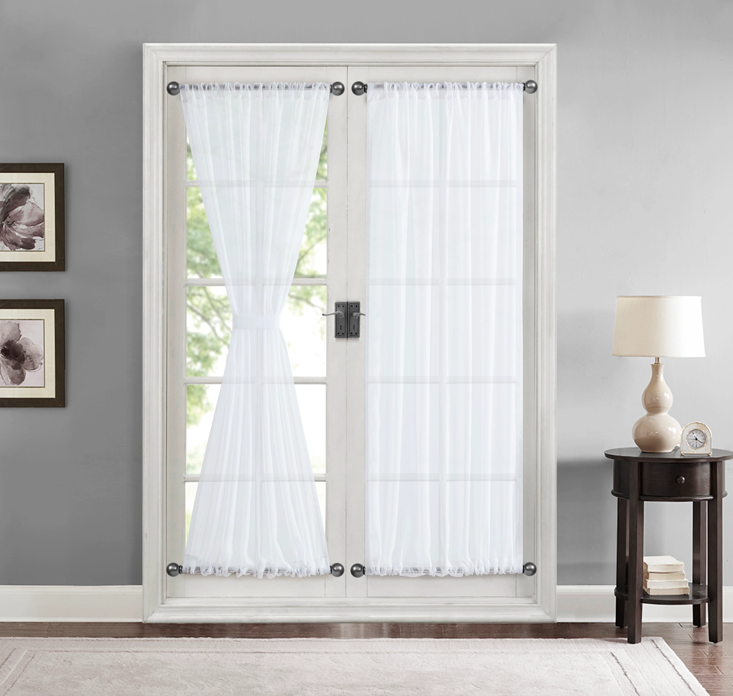 HLC.ME Sheer Voile French Door Patio Sidelight Window Curtain Panels with Tieback - Set of 2