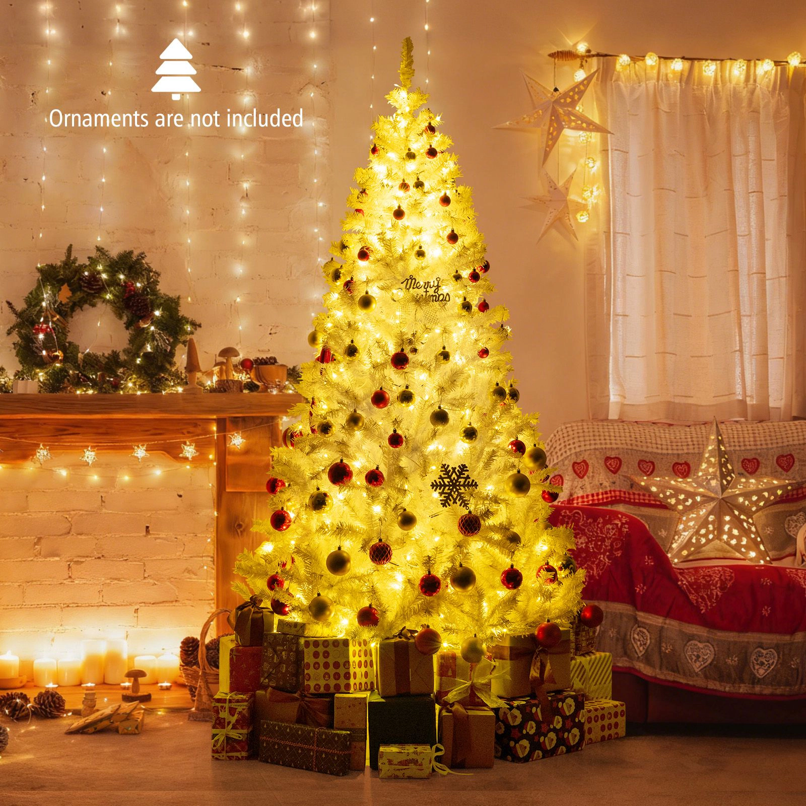 SlickBlue Pre Lit White Christmas Tree with Dual Color LED Lights