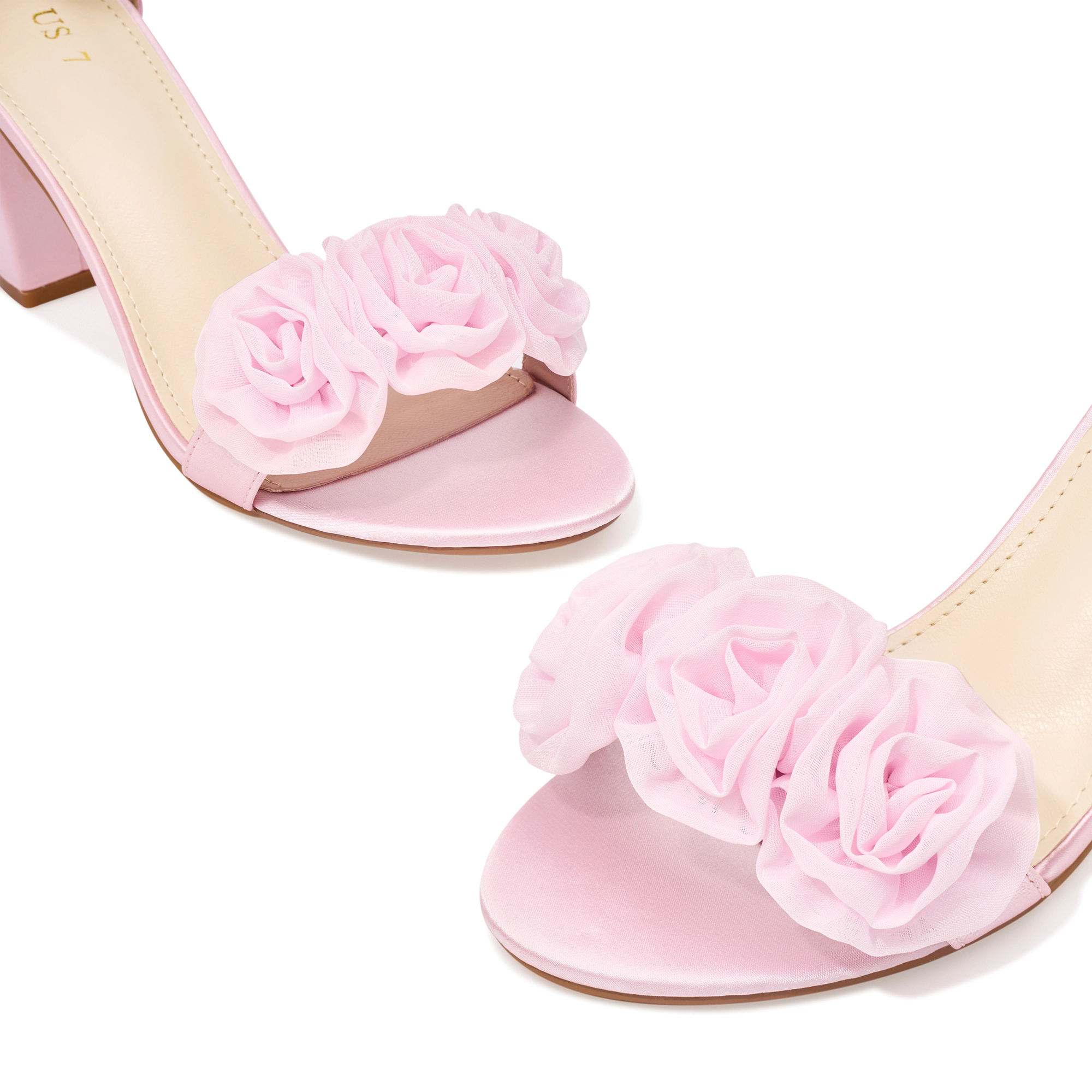 BLISSFUL STEP Women's Floral Ankle Strap Chunky Heels Flowers Sandals