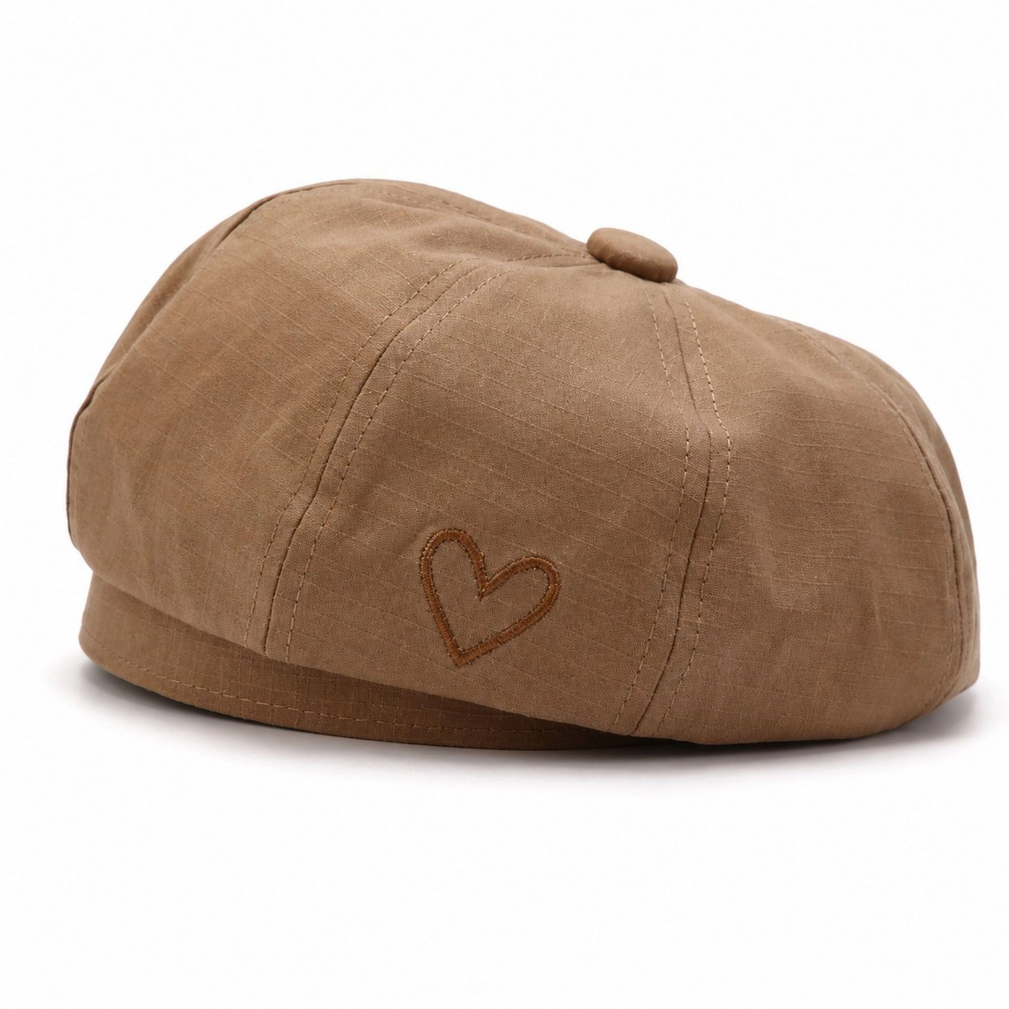 Anna-Kaci Women's Heart Embroidered Newsboy Cap Textured Baker Boy Hat