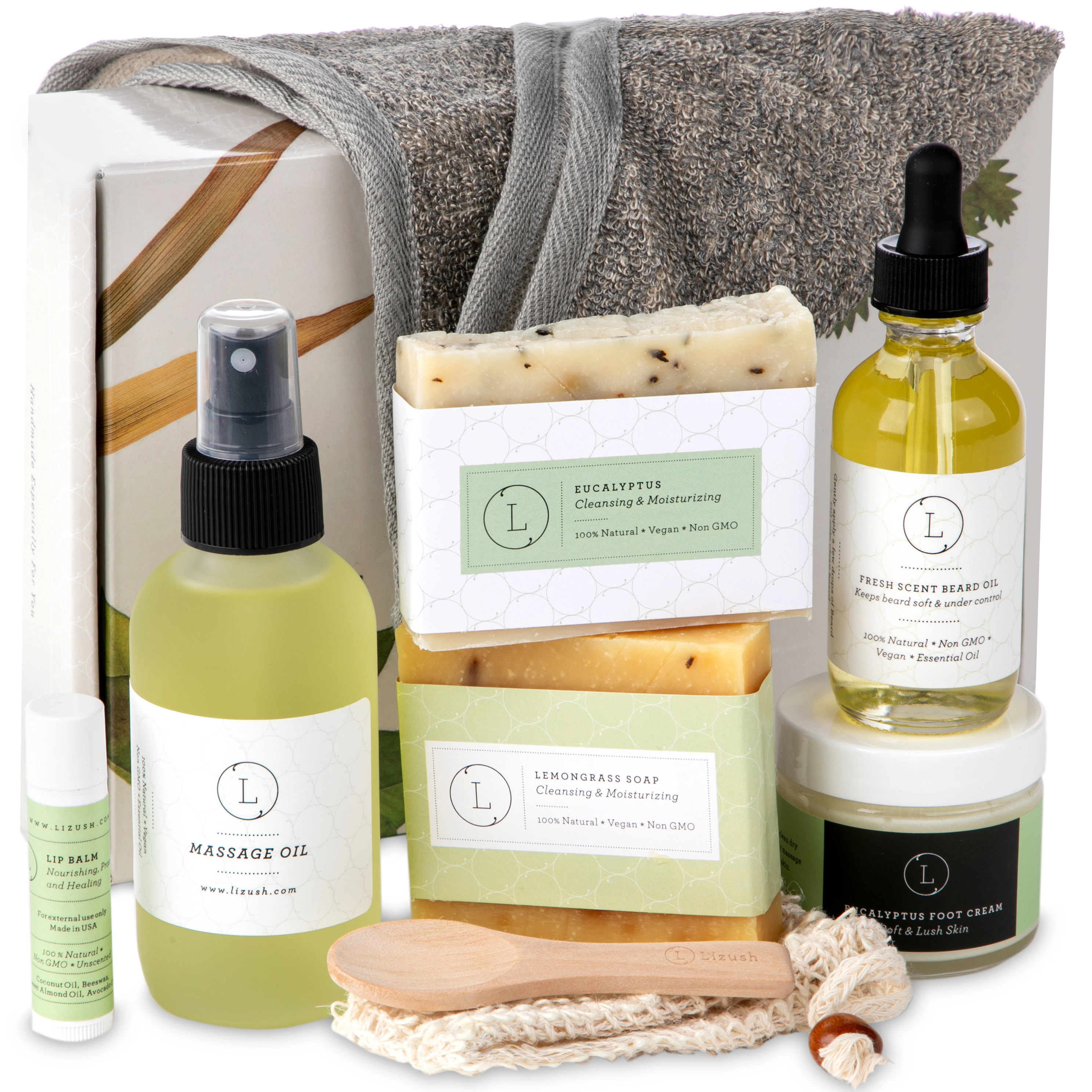 Lizush Men's Grooming Kit - Eucalyptus & Lemongrass Natural Skincare Gift Set