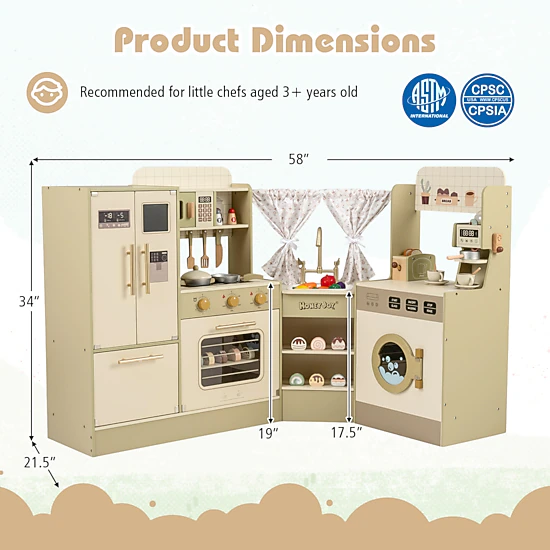 LJG Kids Corner Play Kitchen with Faucet and Dishwasher and Stoves
