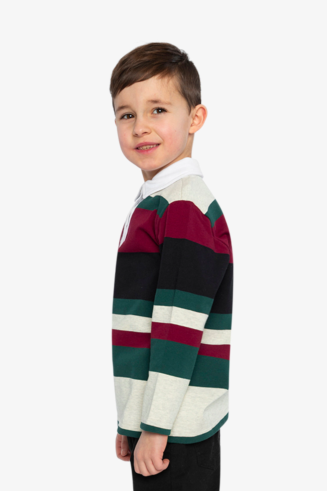 Deux par Deux Boys Long Sleeve Striped Polo Top with Button Placket