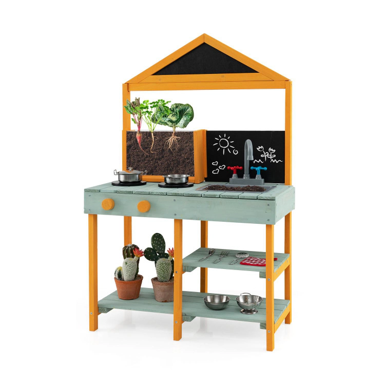 Hivvago Kids Kitchen Playset with Root Viewer Planter and Rotatable Faucet