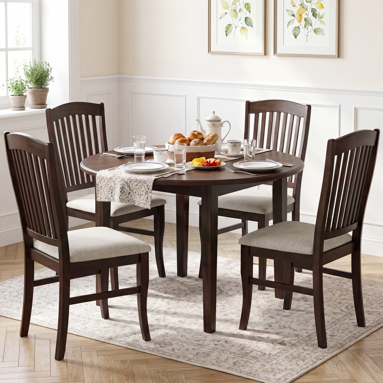 LJG Set of 4 Kitchen Side Chairs with Rubber Wood Frame and Comfy Padded Seat
