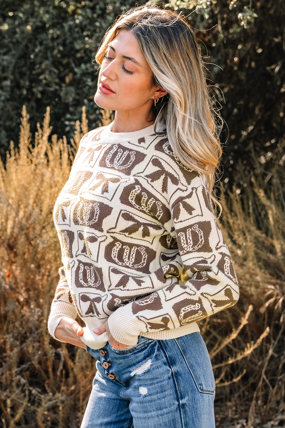 Threaded Pear Women's Sofia Western Fashion Print Sweater