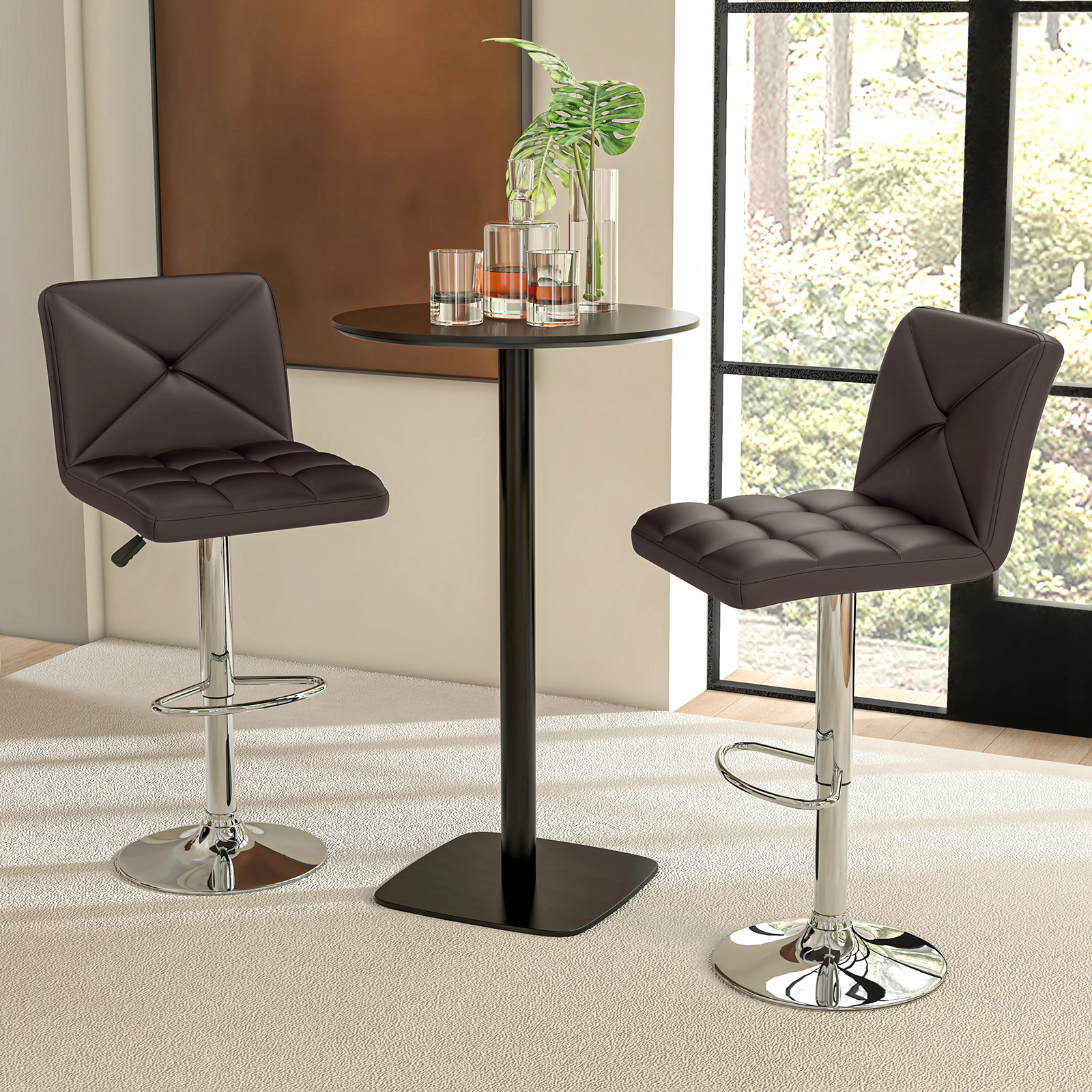 LJG PU Leather Upholstered Bar Stools Set of 2 with Back and Adjustable Height