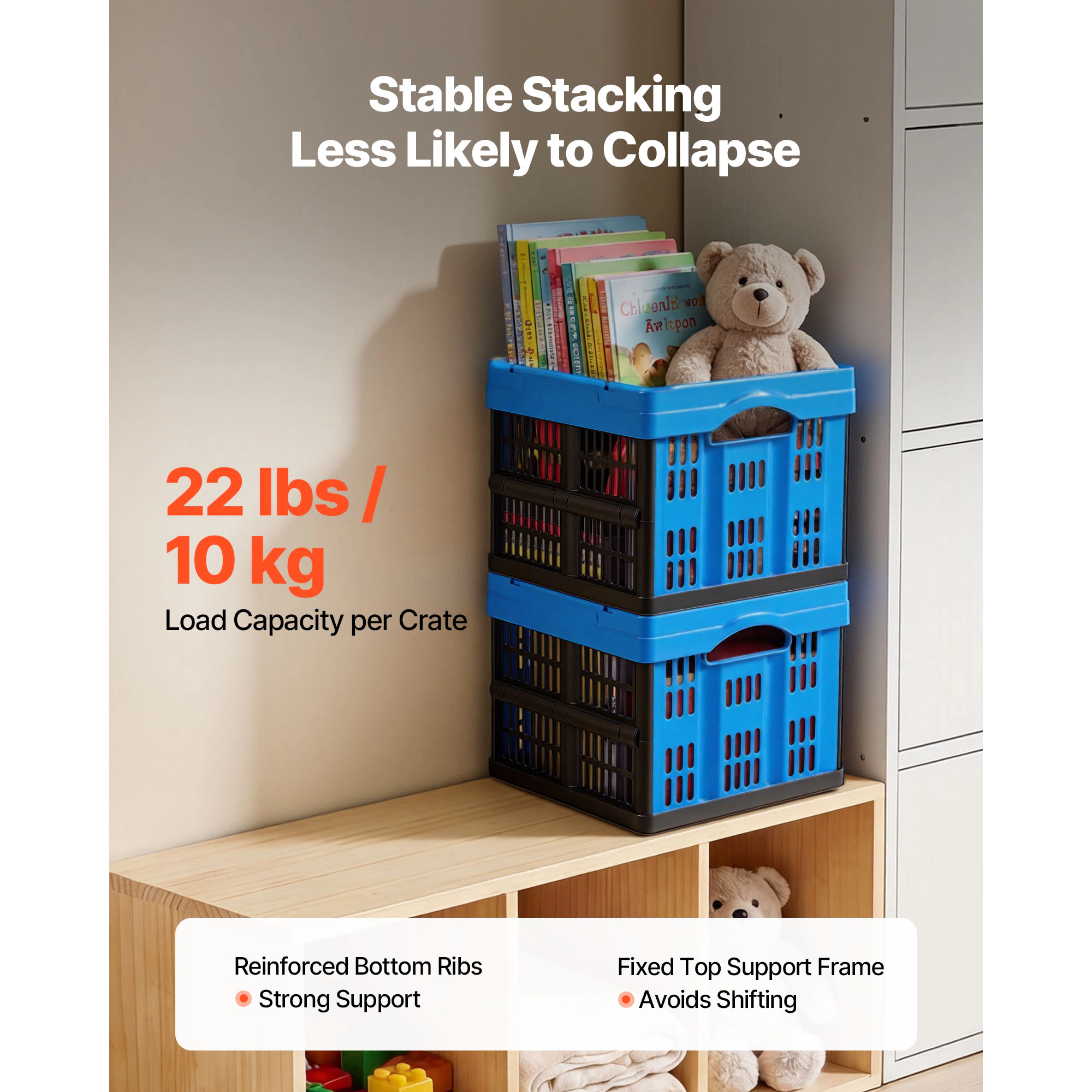 HONGGE Plastic Collapsible Storage Bins 3 Packs Stackable Folding Storage Crates with Handles Holds Per Bin Foldable
