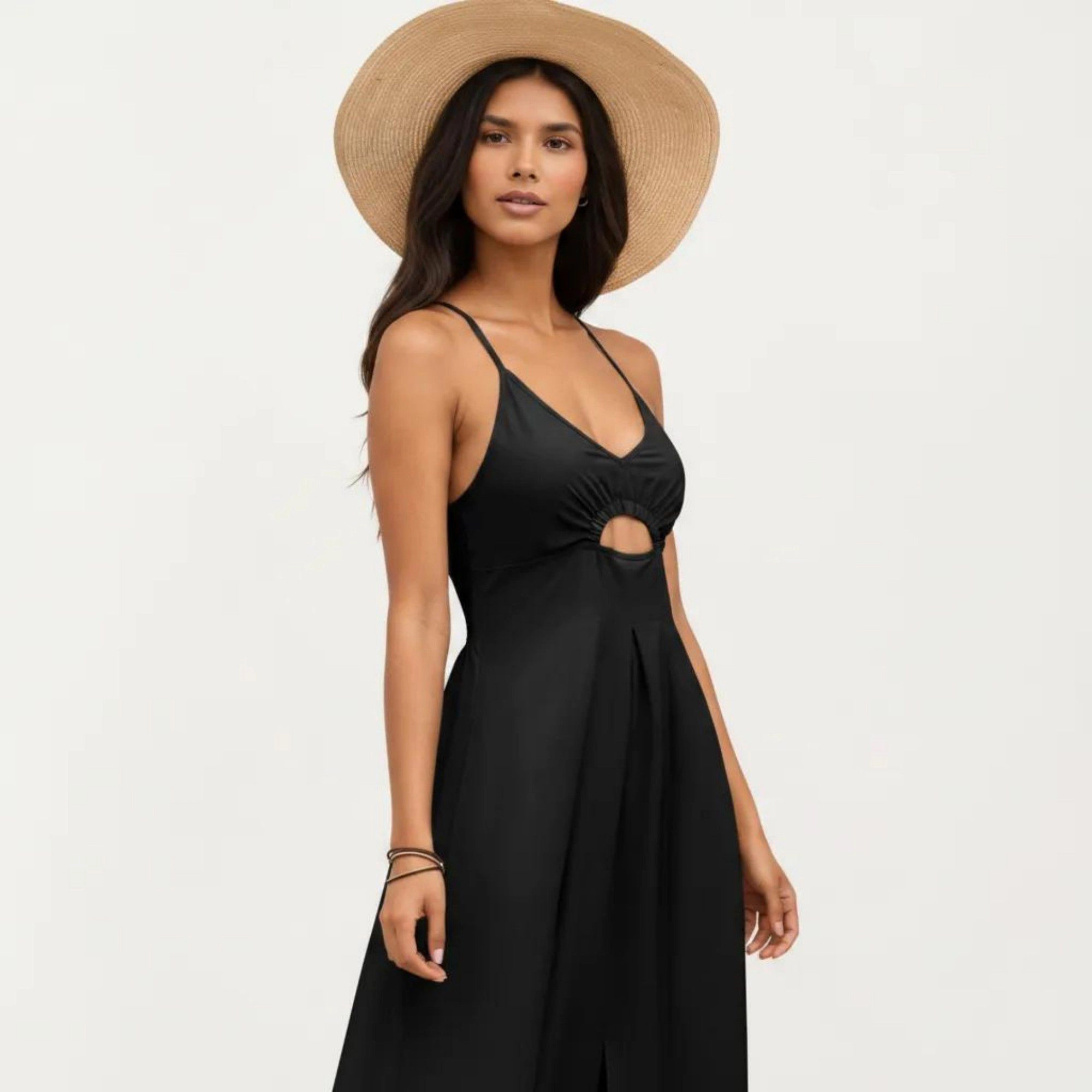 Anna-Kaci Women's Sleeveless Cutout Front Smocked Back Maxi Dress