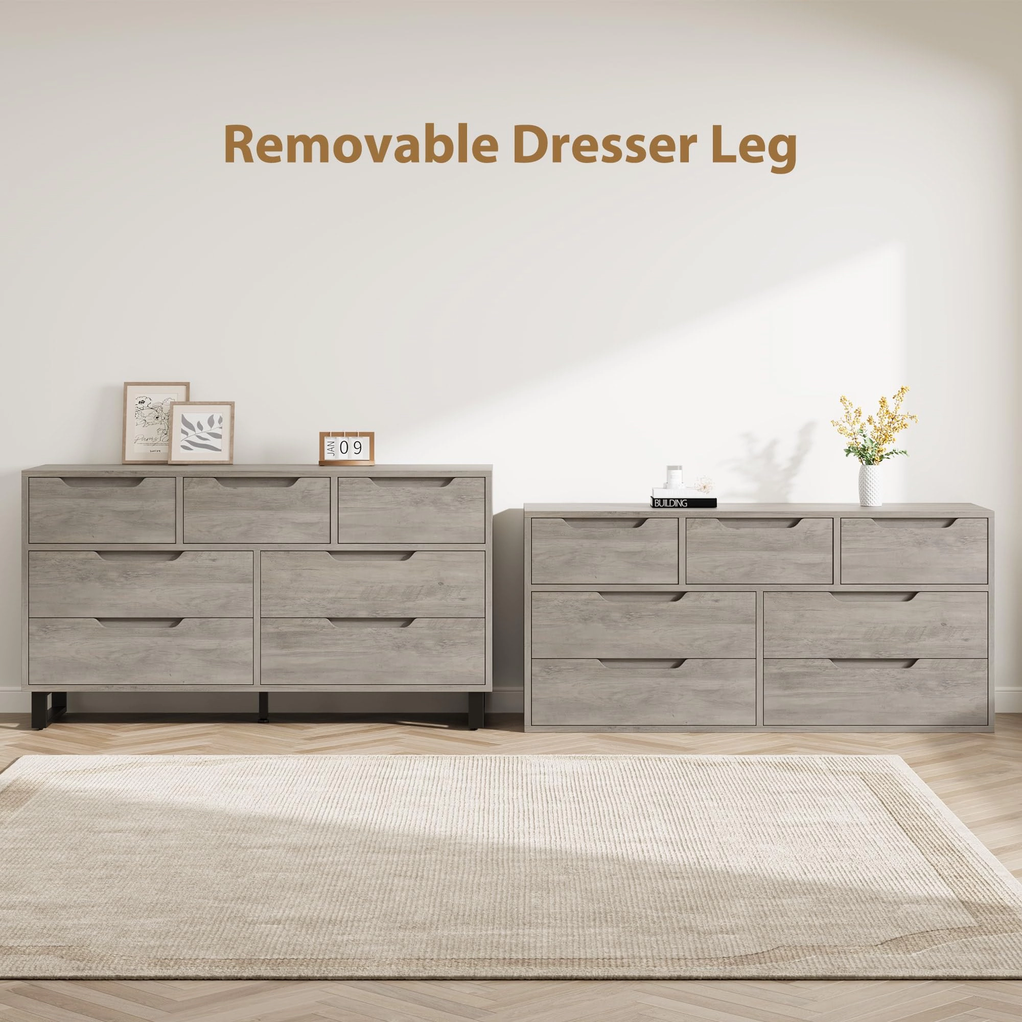 7 Drawer Dresser for Bedroom, 55" Wide Freestanding Wooden Storage Chest Living Room