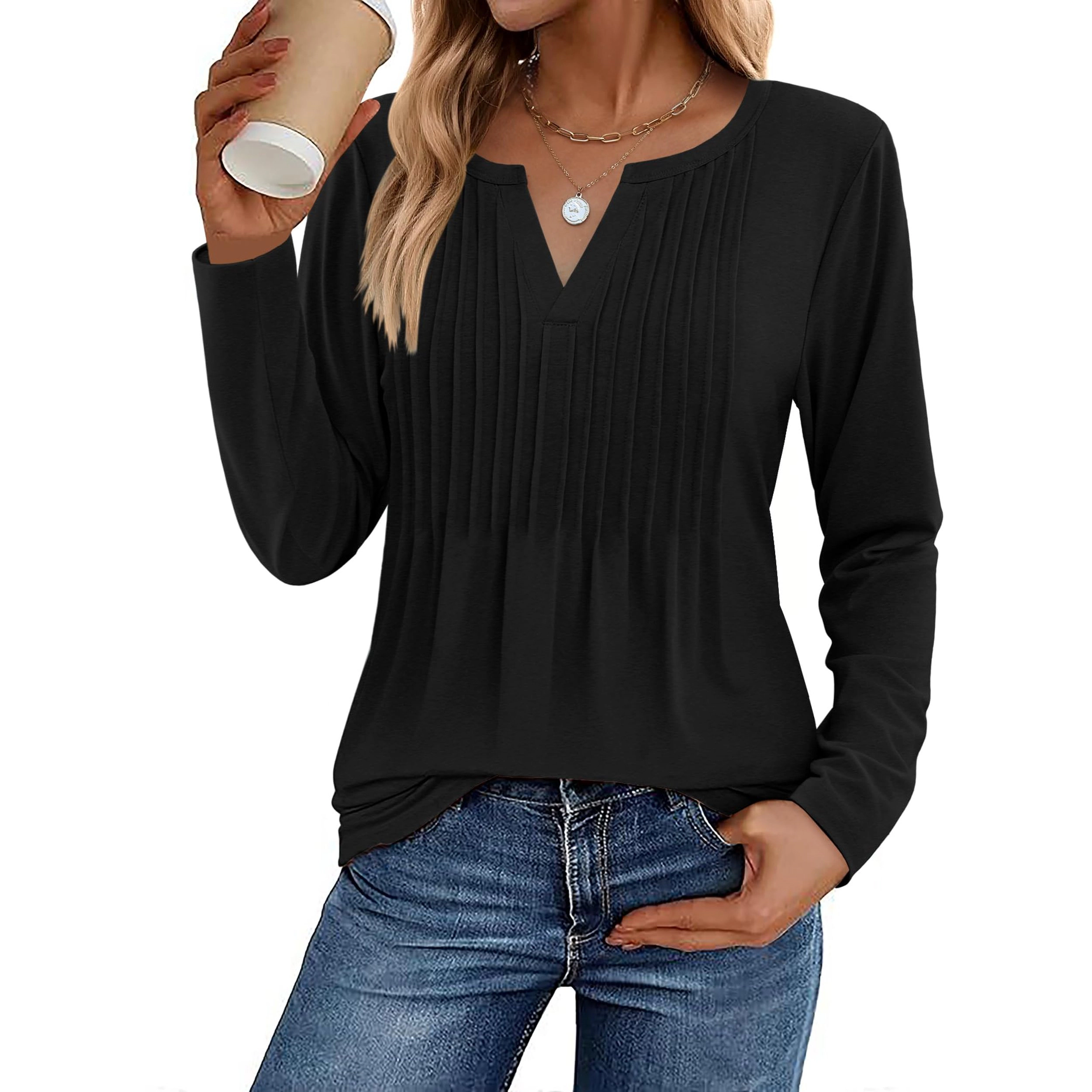 Zeagoo Women's V-Neck Long Length Blouse