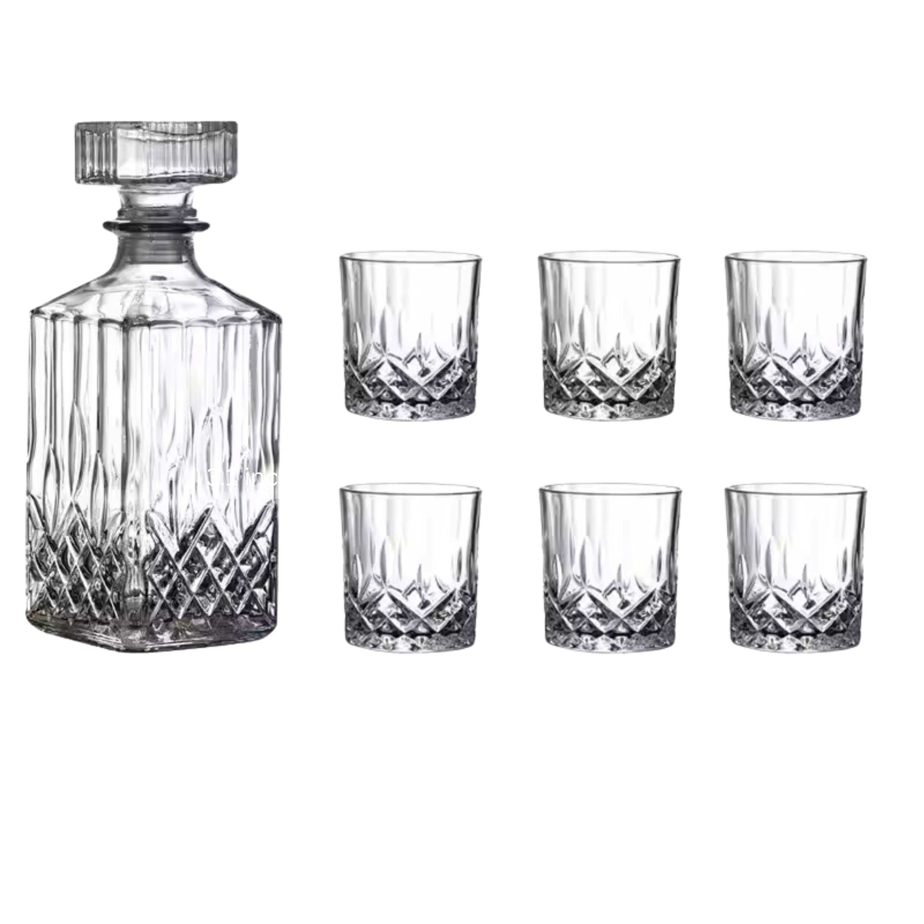 Kitcheniva 25 Oz Vintage Style Glass Whiskey Decanter, 6 Glasses 7.4 Oz Set With Stopper