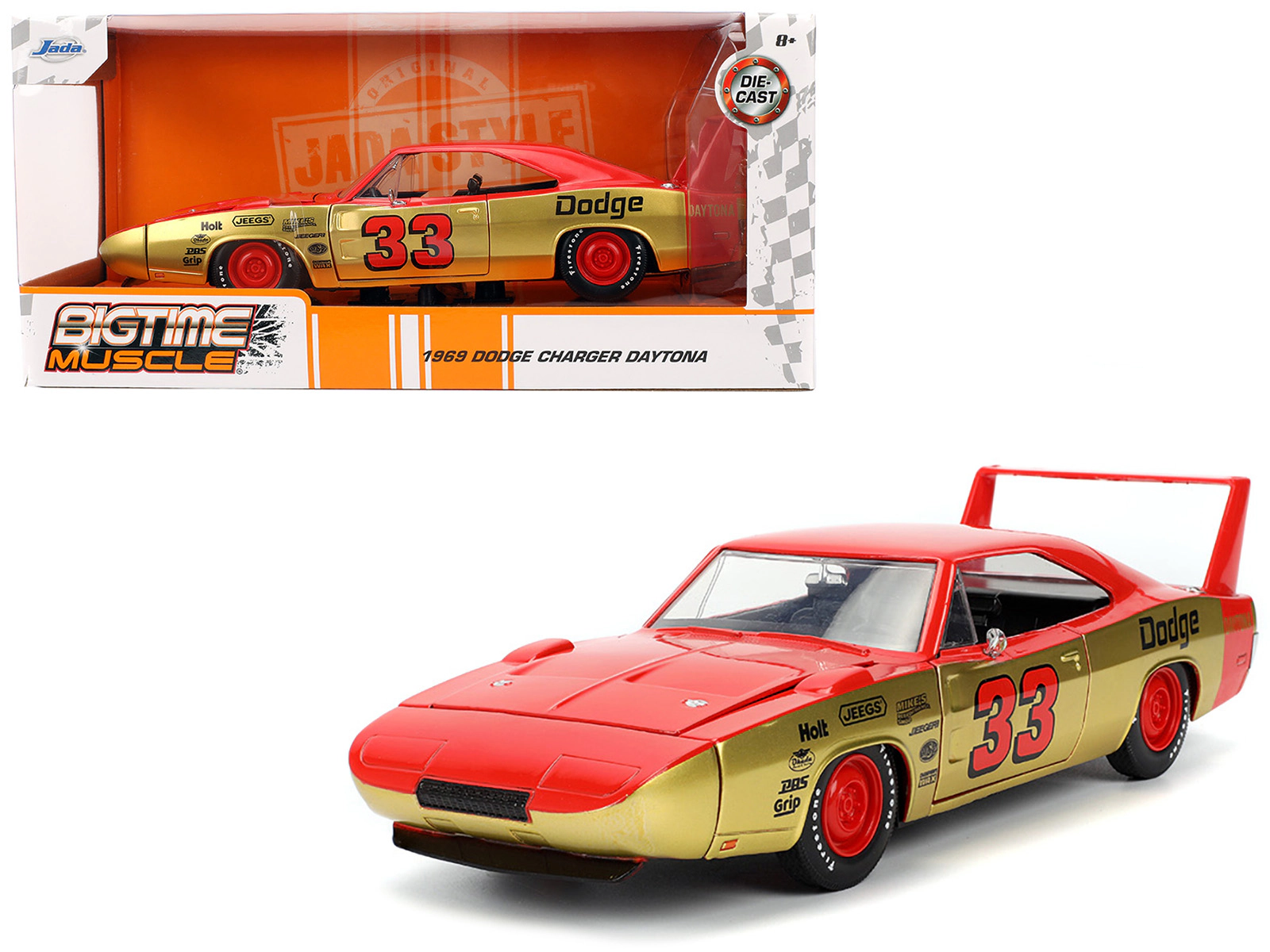 Jada 1969 Dodge Charger Daytona #33 Red and Gold Metallic with Graphics "Bigtime Muscle" Series 1/24 Diecast