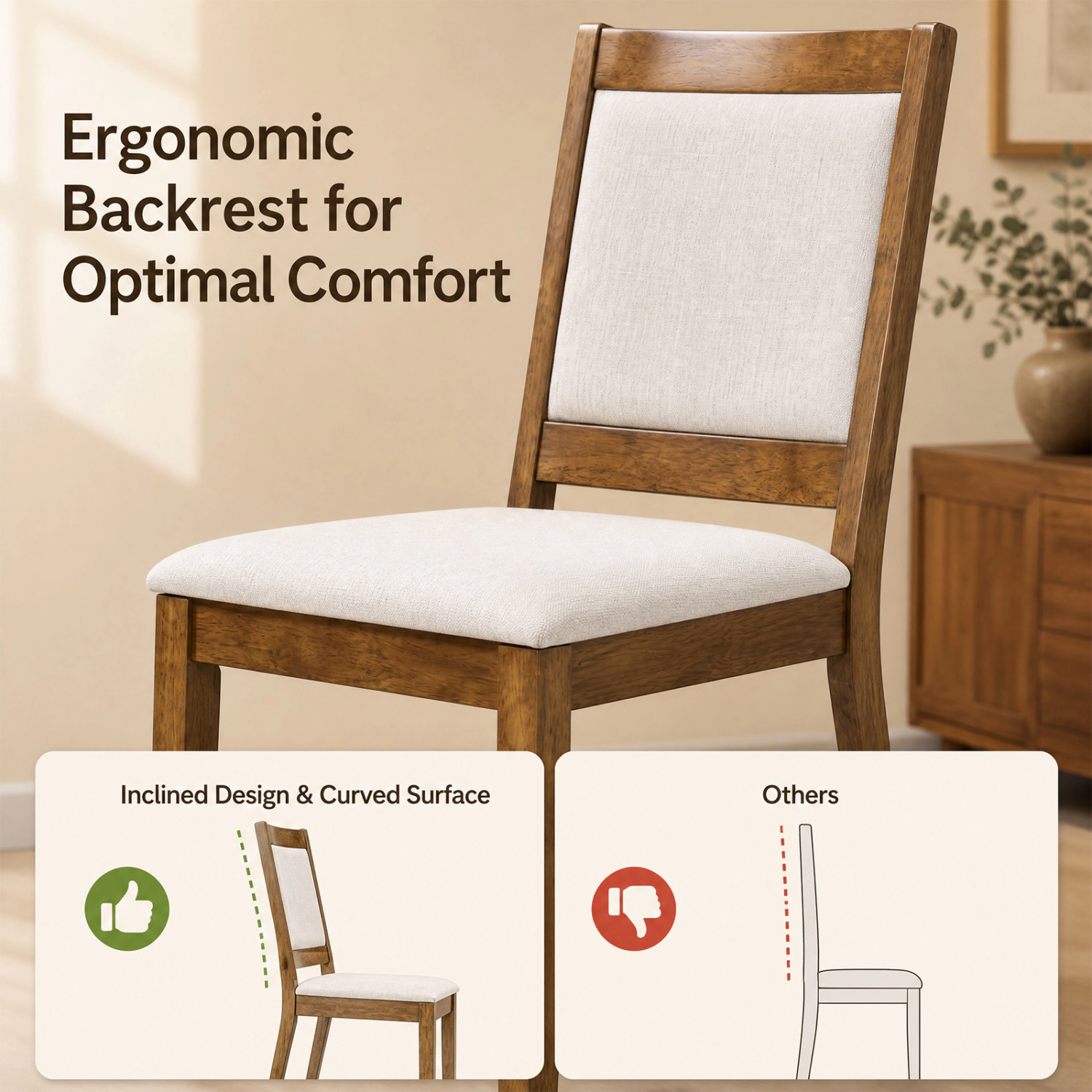 LJG Modern Dining Upholstered Kitchen Chair Set of 2 with Padded Backrest