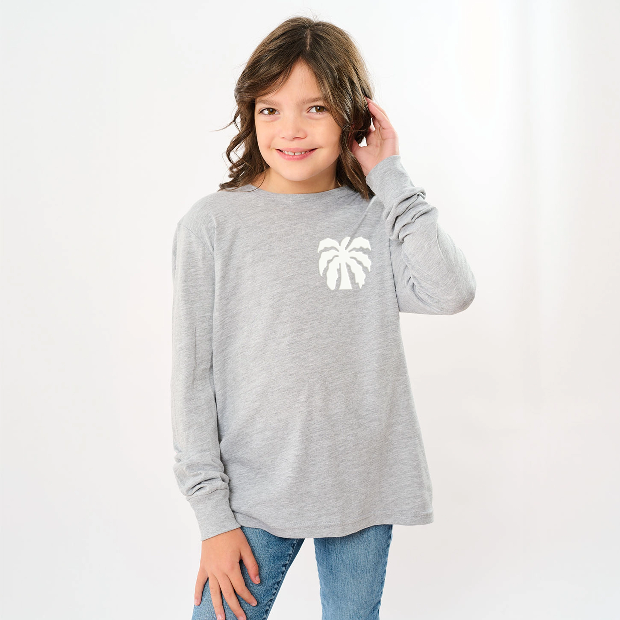 The Juniper Shop - Chasing Sunsets Groovy Puff Print Youth Long Sleeve Graphic T-Shirt