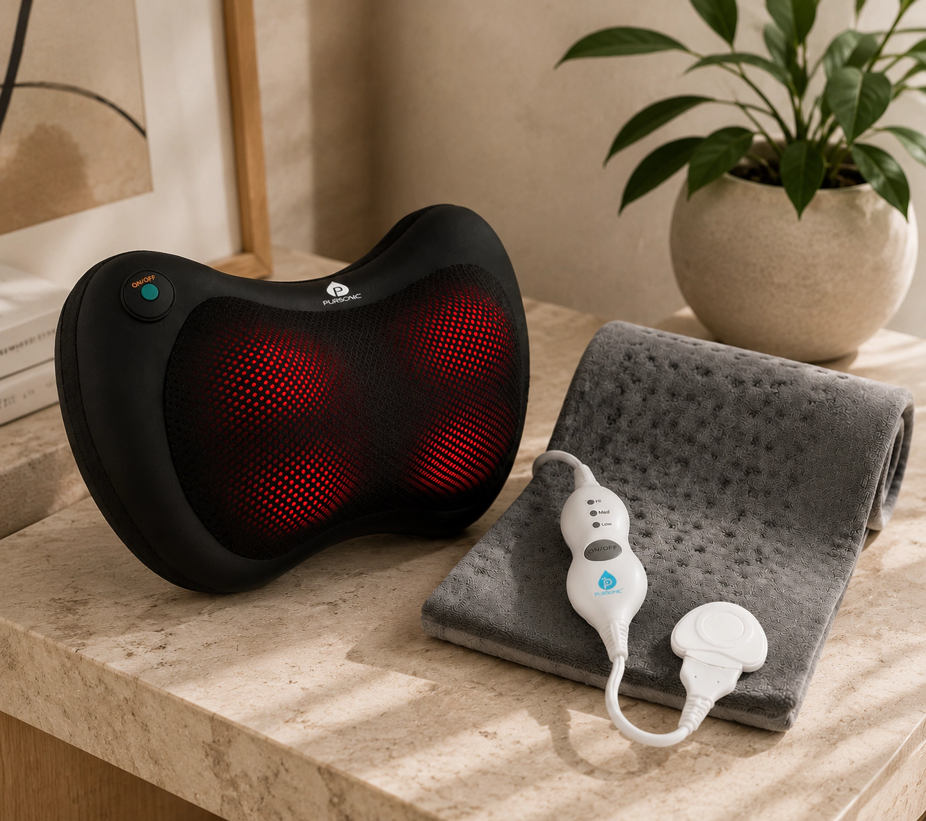 Pursonic Unisex Shiatsu Massage Therapy Set with Heating Pad
