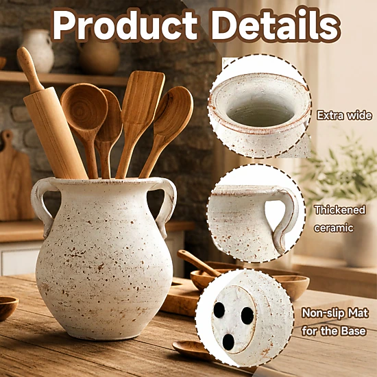 WZK Rustic Farmhouse Ceramic Kitchen Utensil Holder