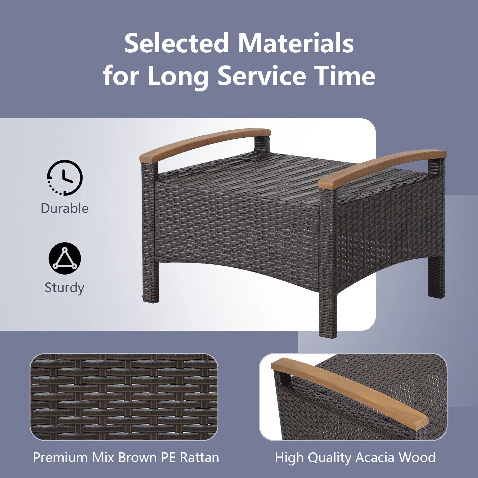 SUGIFT Set of 2 Mix Brown Outdoor Wicker Ottomans with Washable Cushions