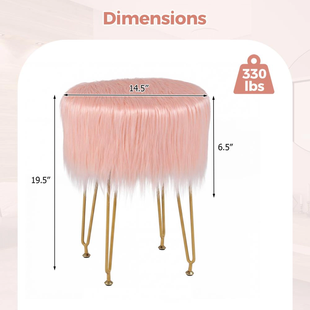Hivvago Faux Fur Vanity Stool Chair with Metal Legs for Bedroom and Living Room