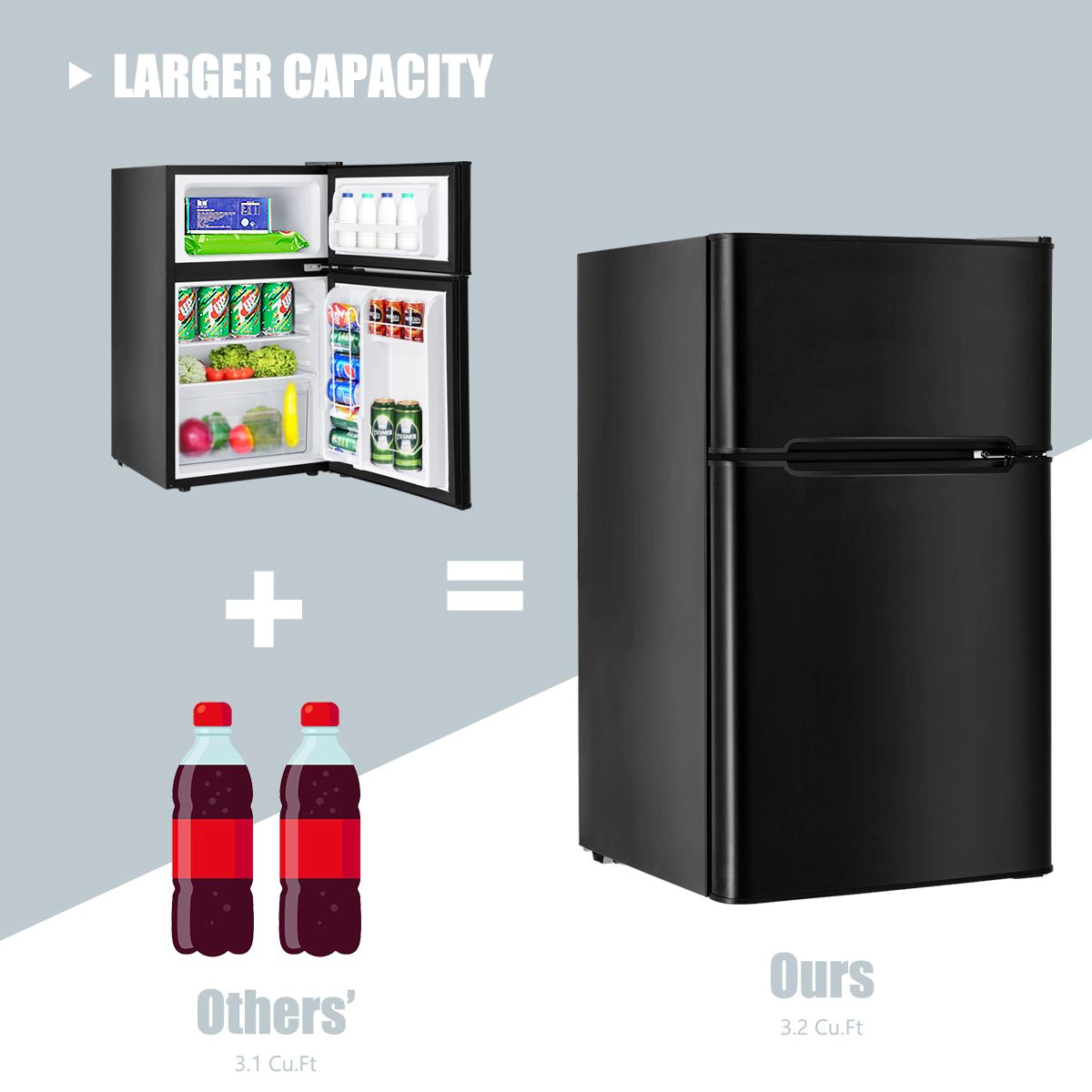 SlickBlue Compact Mini Refrigerator with Freezer, Glass Shelves and Crisper